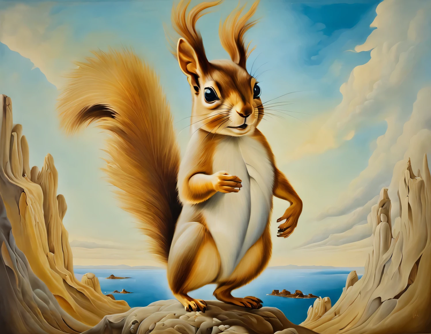 Oil painting in the style of Salvador Dali., I&#39;m a squirrel, full compliance with the style of Salvador Dali, high detail, oil painting on canvas