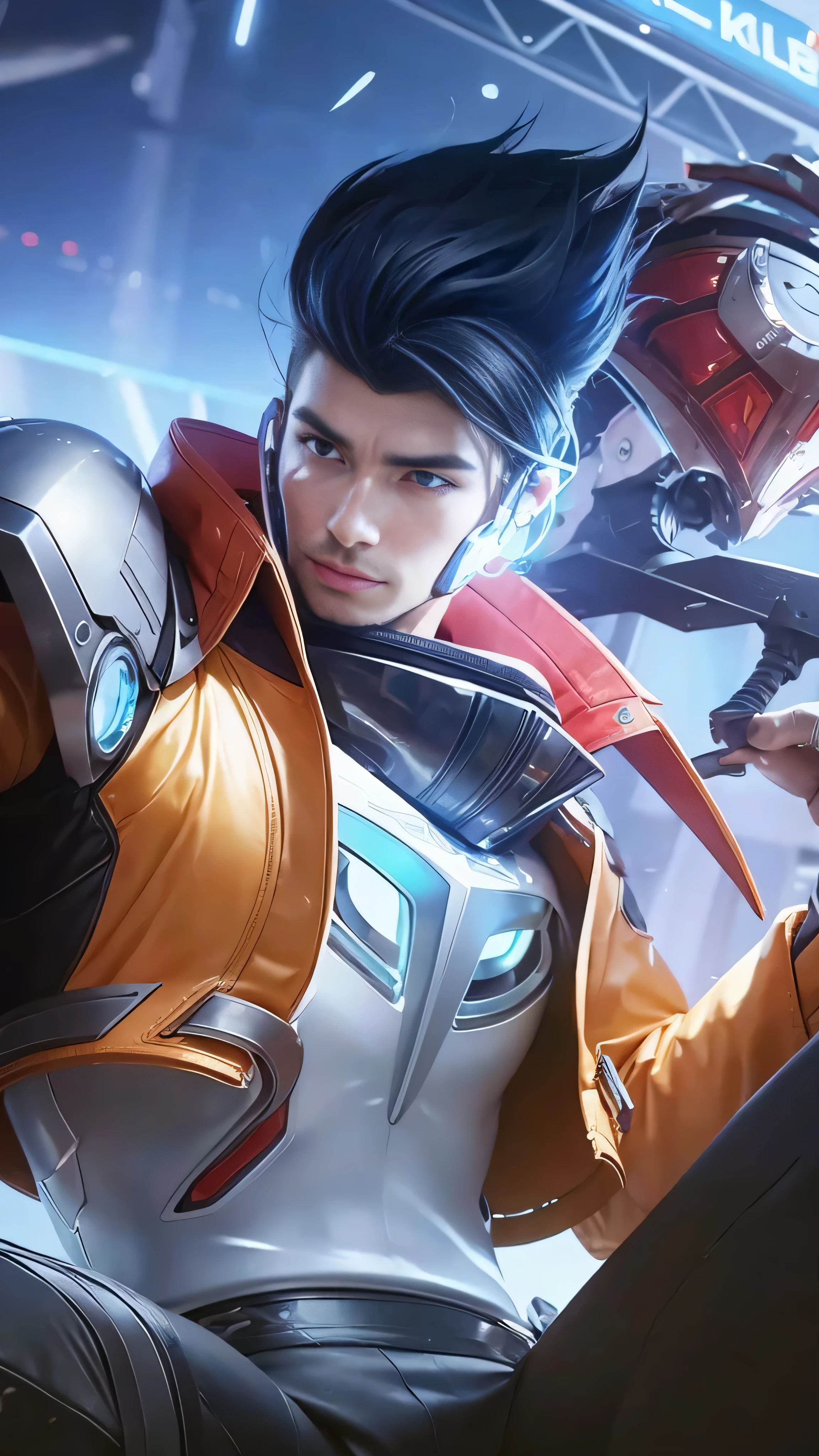 male focus, 8k, very detailed, close up of a man in futuristic clothing
