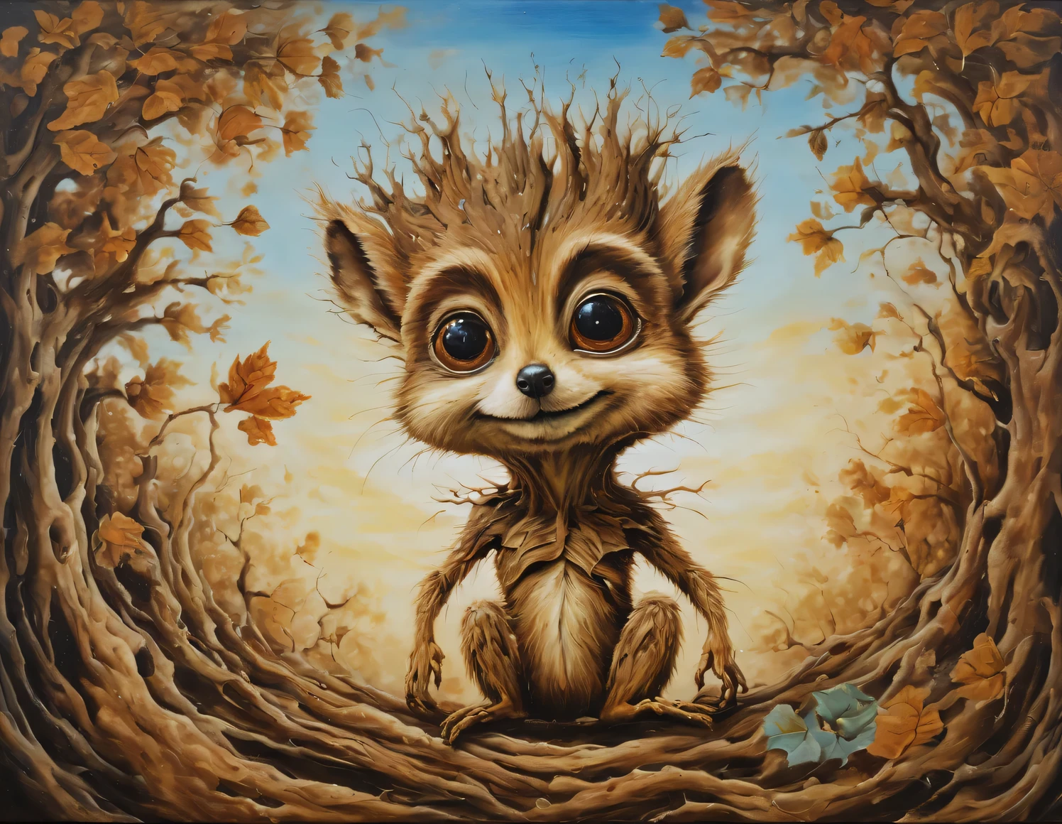 Oil painting in the style of Salvador Dali., I'm big, I'm a squirrel, full compliance with the style of Salvador Dali, high detail, oil painting on canvas