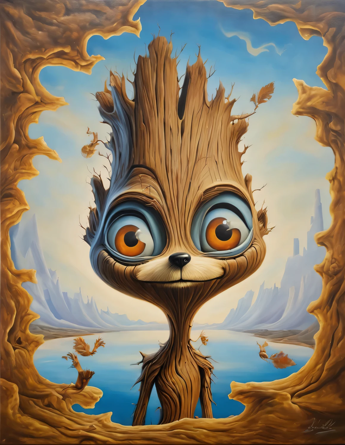 Oil painting in the style of Salvador Dali., I&#39;m big, I&#39;m a squirrel, full compliance with the style of Salvador Dali, high detail, oil painting on canvas