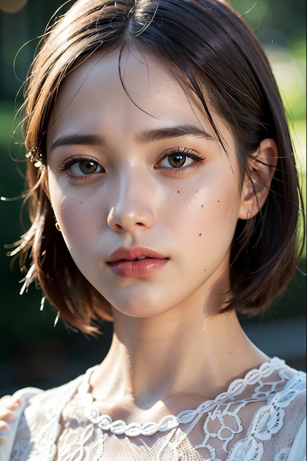nsfw, best quality,masterpiece,extremely detailed,high res,4k,ultra high res,detailed shadow,ultra realistic,realistic,dramatic lighting,1girl,solo,detailed face,realistic eyes,realistic skin,white dress,purple hair,dynamic pose, white lace dress