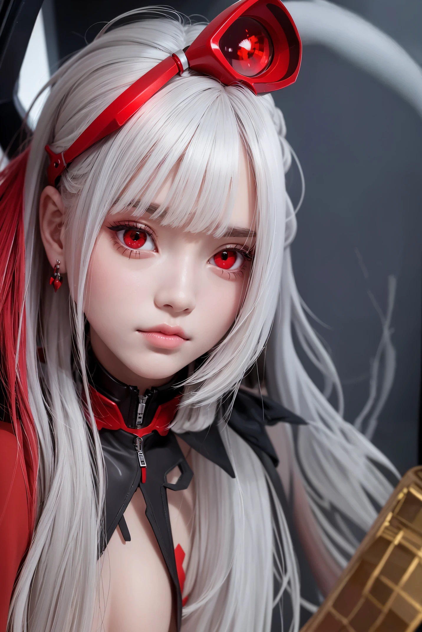 18 year old female,Milky white long hair,red eyes,very huge breasts,perfect hands,((3D anime style)),