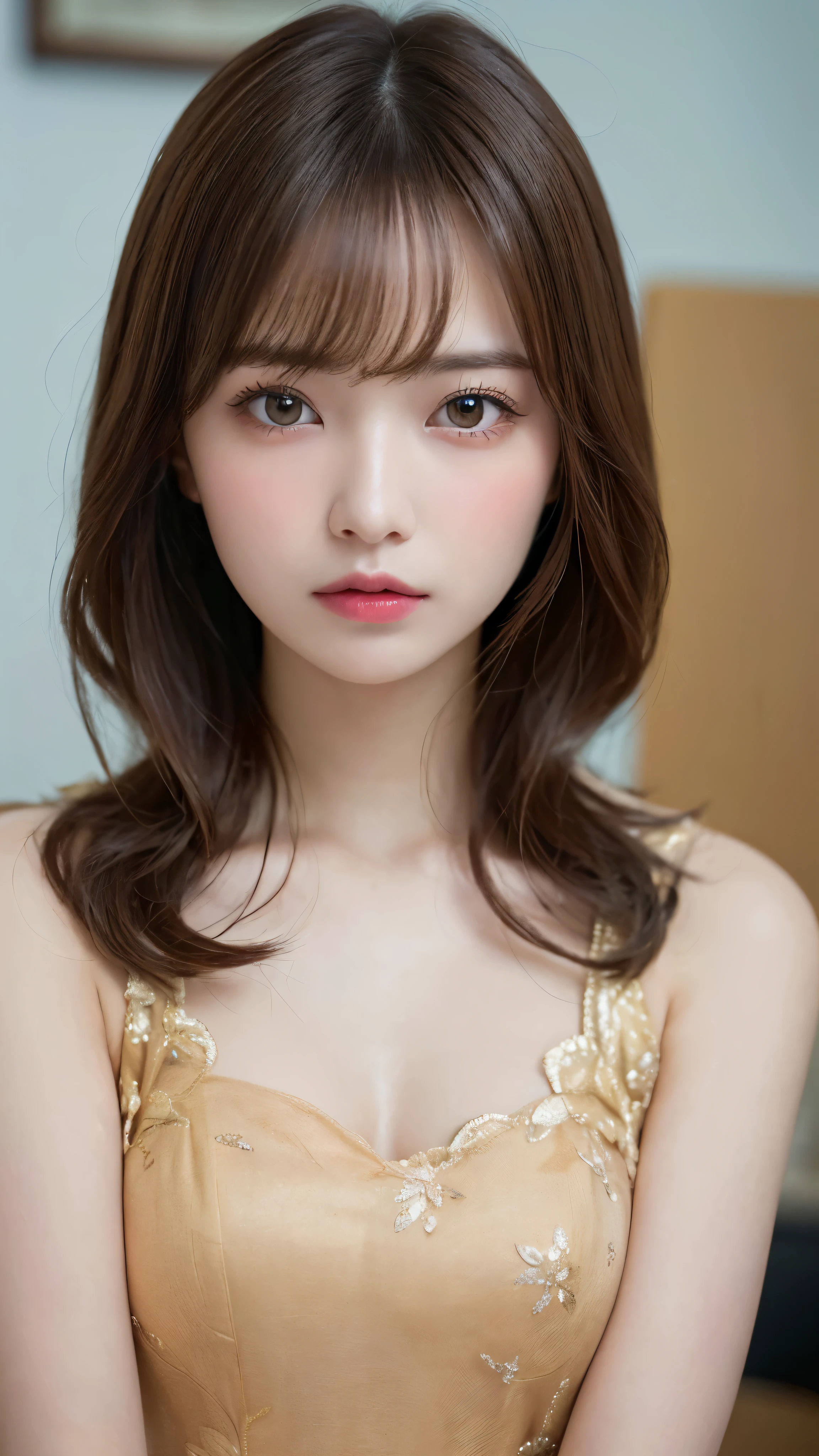 (masterpiece:1.5)、(realistic:1.5)、(highest quality:1.4、8K、RAW photo）、
ultra high resolution、professional lighting、perfect dynamic composition、indoors、
film grain、chromatic aberration、(Bokeh:1.1)、
Frank、Sophisticated、Charm、surreal、high detail、golden ratio、
(1 girl)、slender girl、繊細でCharm女の子、cute woman:1.4、
serious expression、looking at the viewer、
light brown hair、shining hair、Random cute hairstyles、
clear and beautiful skin、skin that looks real、
close your mouth、natural color lip、fine eyes、double eyelid、thin arms、
(wearing a chinese dress)