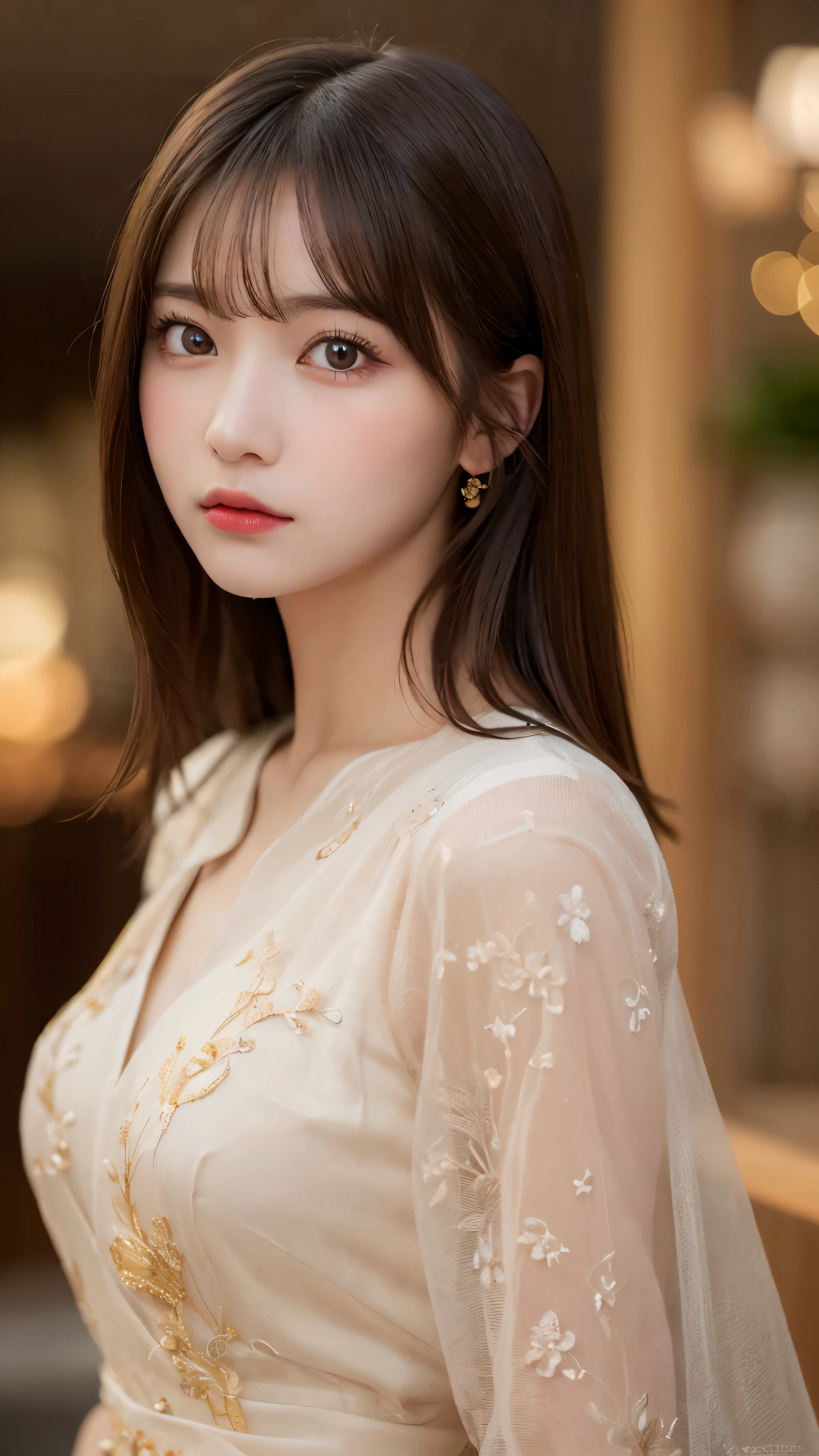 (masterpiece:1.5)、(realistic:1.5)、(highest quality:1.4、8K、RAW photo)、
ultra high resolution、professional lighting、perfect dynamic composition、indoors、
film grain、chromatic aberration、(Bokeh:1.1)、
Frank、Sophisticated、Charm、surreal、high detail、golden ratio、
(1 girl)、slender girl、繊細でCharm女の子、cute woman:1.4、
serious expression、looking at the viewer、
light brown hair、shining hair、Random cute hairstyles、
clear and beautiful skin、skin that looks real、
close your mouth、natural color lip、fine eyes、double eyelid、thin arms、
(wearing a chinese dress)