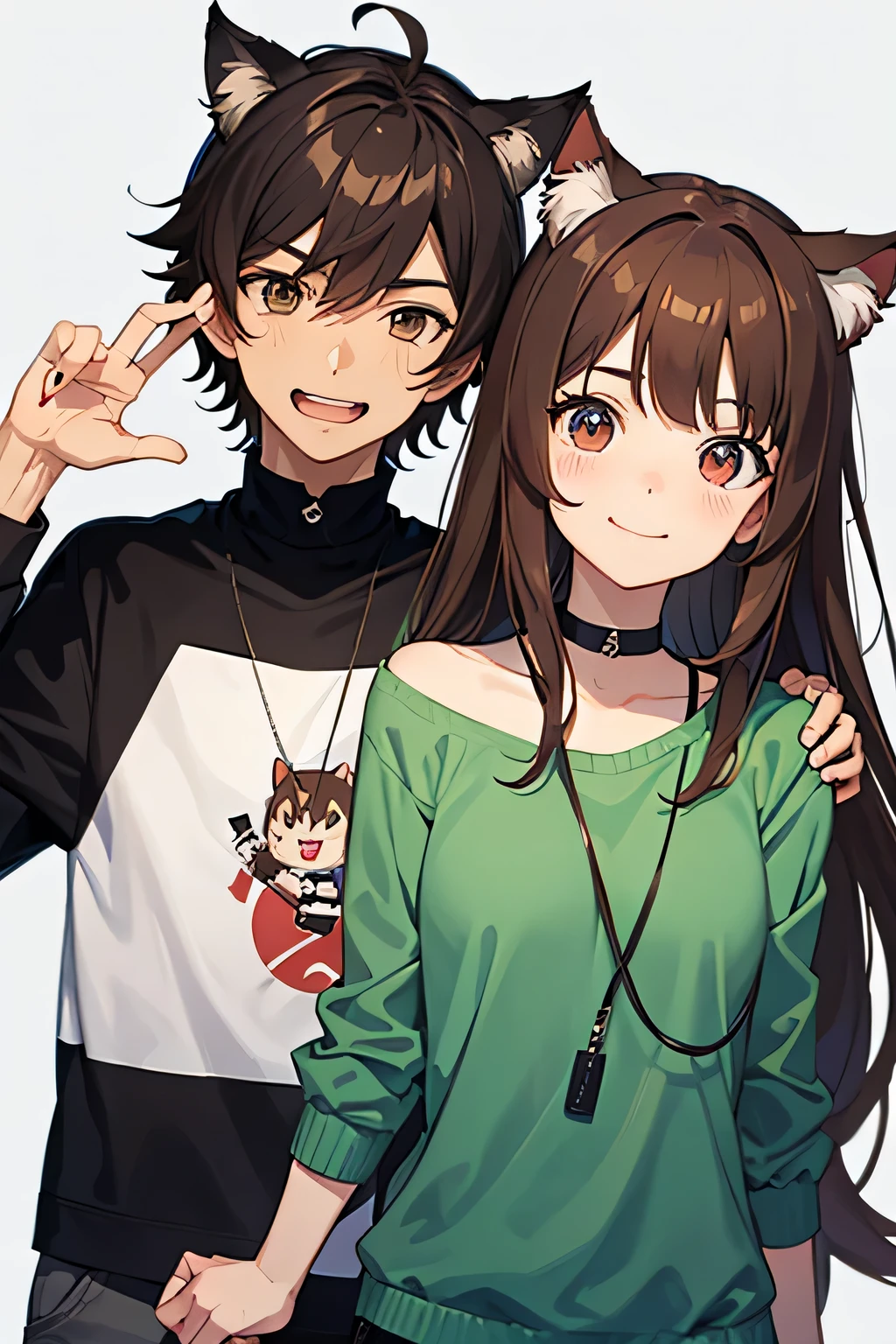 anime,man,Brown hair and eyes,cat's ears,smiles embarrassedly,Stupid
