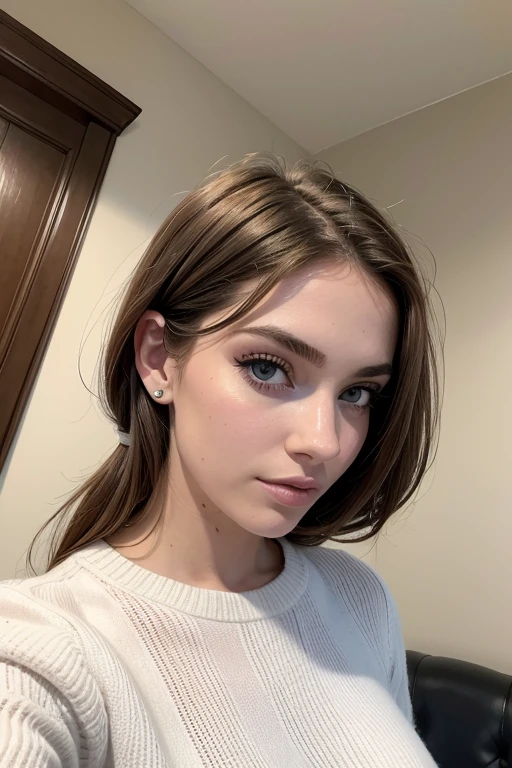 Belle fille, Marron_eyeeautiful mince adolescente de 18 ans, cheveux color [Brown highlights cheveux], [Pixie undercut] cheveux)), boucles d’oreilles, lèvres, Réaliste, taille étroite, charmant, pink lèvrestick, maquillage coloré, Cils longs, boucles d’oreilles, porter de l’eye-liner, peau claire, (mignon), (face détaillée), Yeux détaillés, Iris détaillé, corp magnifique, corps athlétique, abdominaux prononcés sur l&#39, pantalon moulan, pull , sac LV, paris