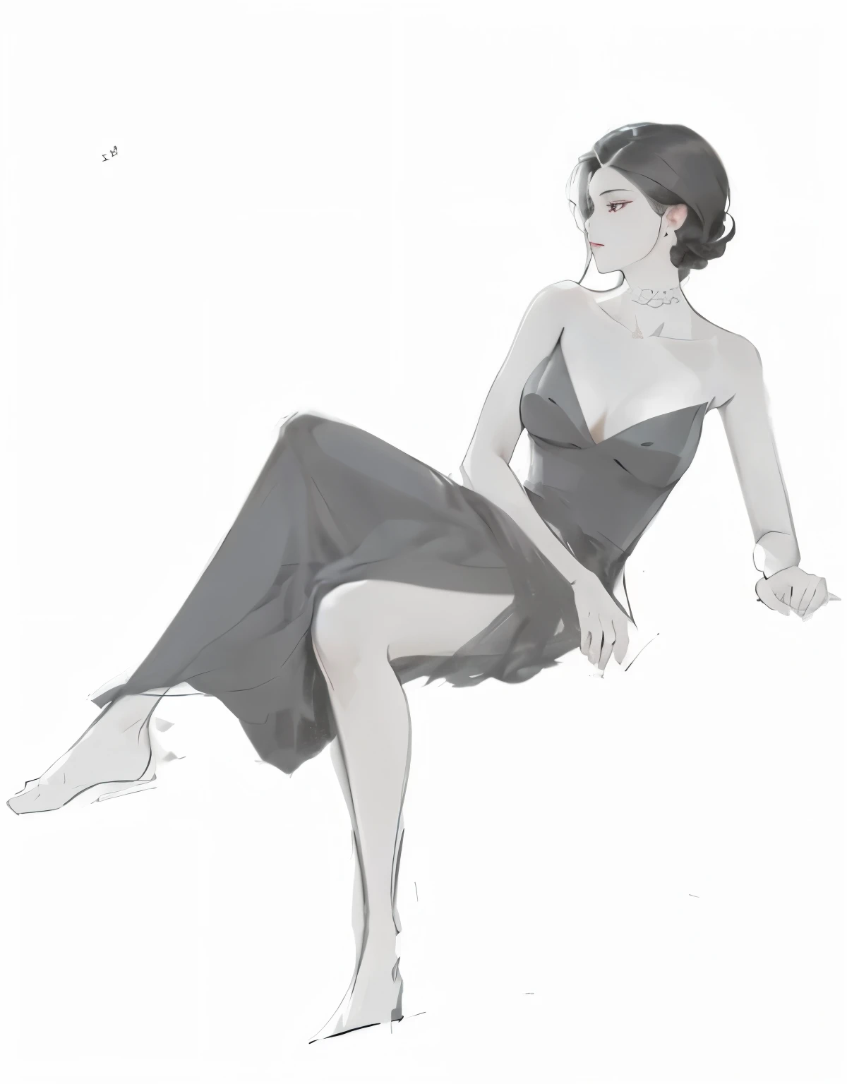 Drawing of a woman in a dress sitting on a chair, Tha Teep, doing an elegant posture, doing an elegant posture over you, elegant seductive posture, Inspired by Andrew Loomis, Gesture study, elegant posture, Phtoto Gray with Red Dress, Enchanted posture, Elegant floating pose, Digital art of elegance, dramatic elegant posture, Vertical poses with formal style