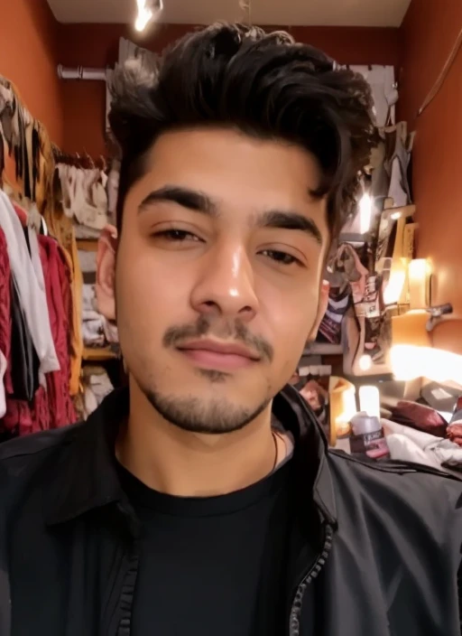 arafed man with a black jacket and a black shirt, with accurate face, around 17 years old, front profile!!!!, without beard and mustache, with kind face, without mustache, without beard, good looking face, harsh good looking face, very very very beautifull face, very detailled face, very very low quality picture, ugly appearance