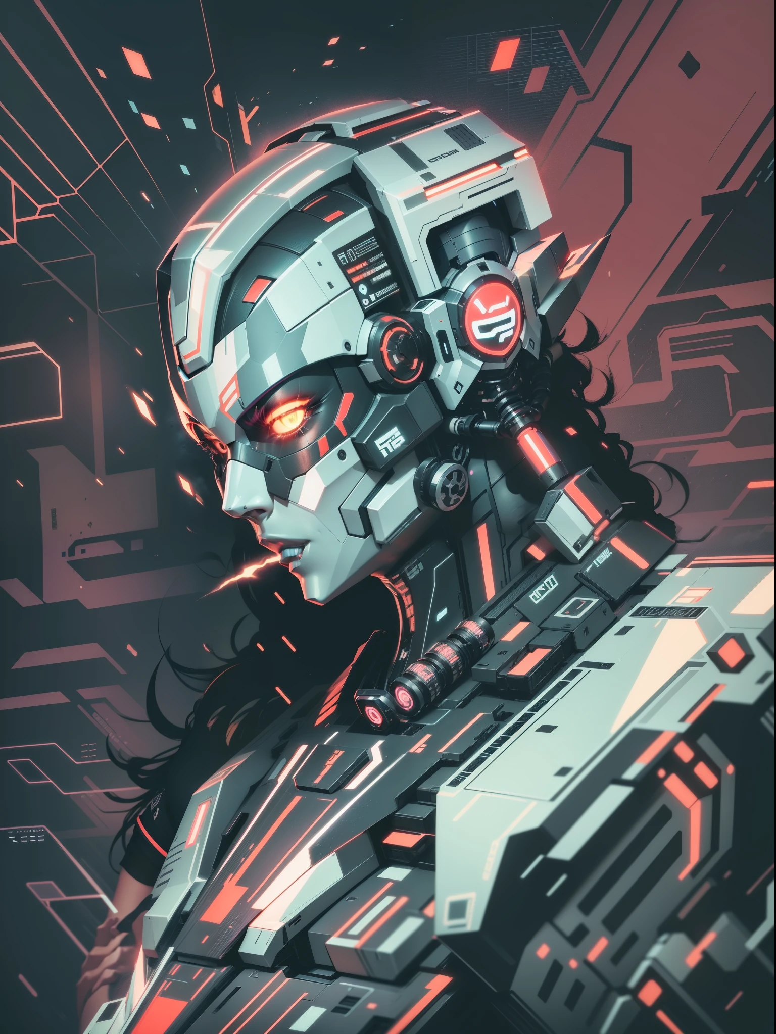 graphic design t-shirt, flat design, futuristic cyberpunk robot in mix of tones, topless,, sexy body, topless, flashing , big , metal skin,metal nipples, laser beams, purple emissive eyes, colorful tones, clean highly detailed, vector image, smoke explosion, simple background, flat white background, bright vector ((white background) )