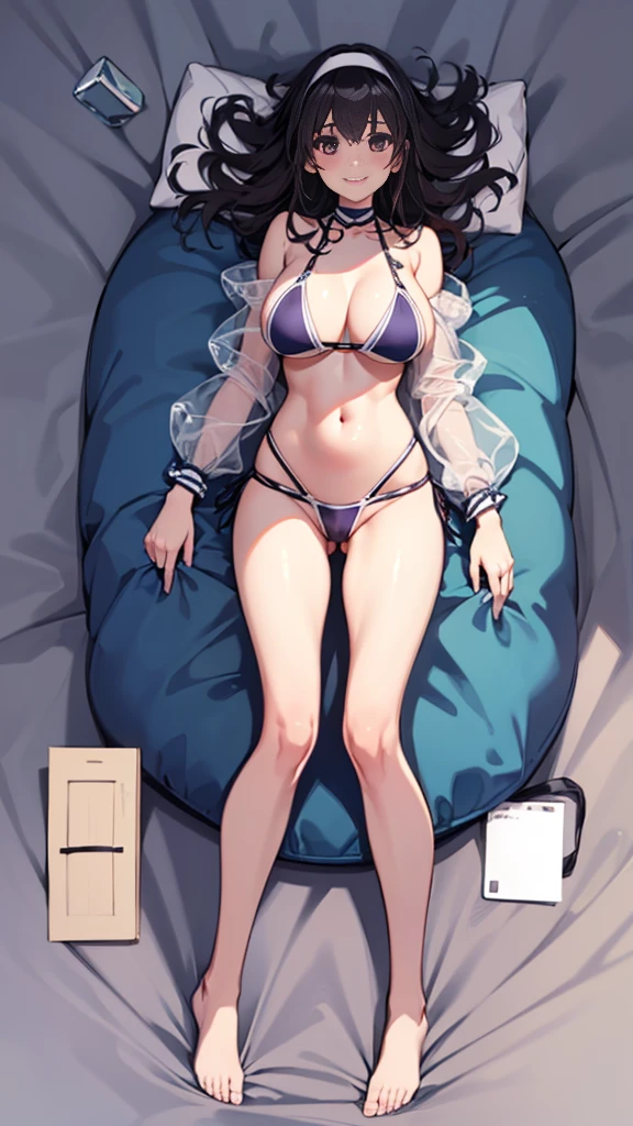 1 girl, the best, masterpiece, HD, (whole body), Symmetrical, alone, (whole body from head to toe), ((moro liberation front)), Slingshot bikini, unrealistic, (( camel toe)), ((((translucent bikini)))), ((((translucent)))), ((((transparent)))), (((transparent clothing))), whole body视图, Gaze towards the camera, ((Isometric pillow diagram)), ((dakimakura)), (Lying in bed),Physically based rendering, beautiful women, Perfect body, Smile, bedroom, Giant breast, barefoot, toe