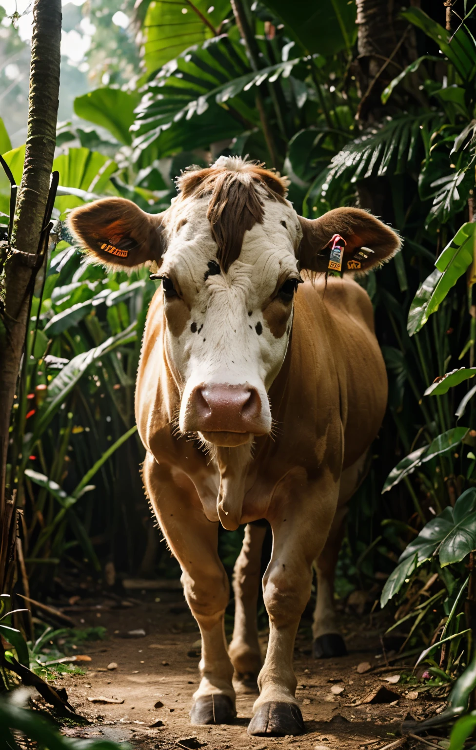 Cow, high quality in jungle, 4k, hdr, realistic, animal