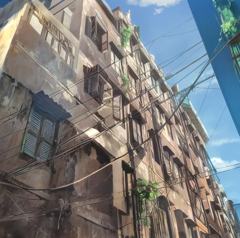 Calcutta, blue sky with beautiful clouds, old building, anime