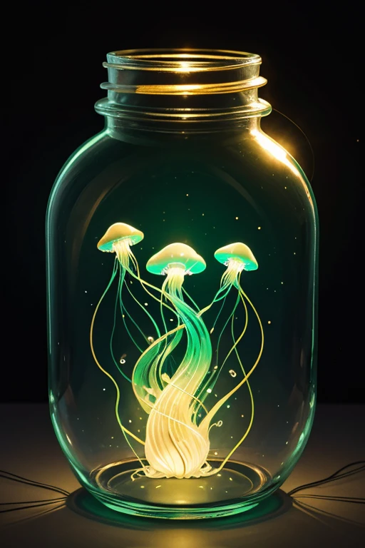 The world in a jar　Jellyfish　delicate　Light　fantasy　dark　green