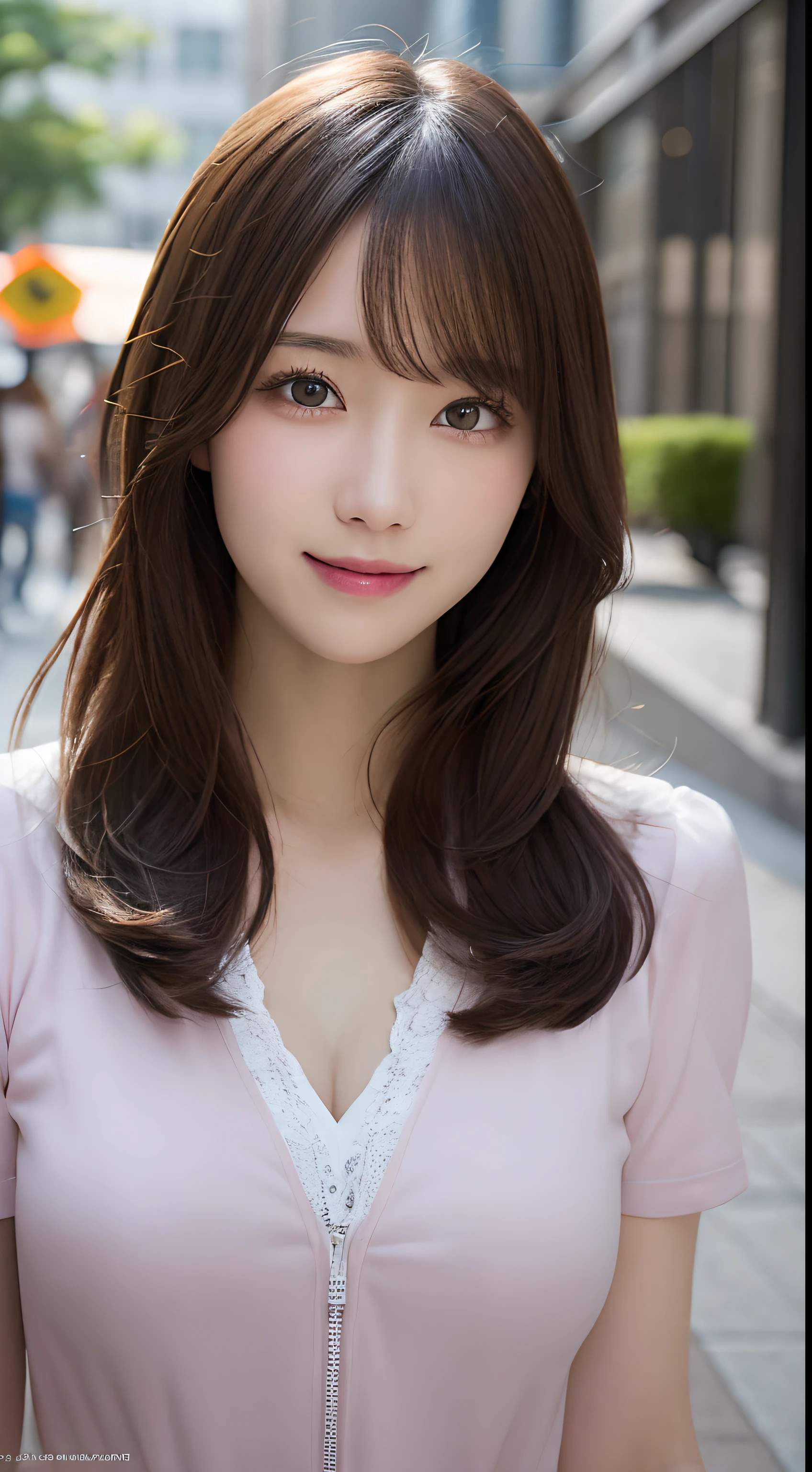 masutepiece, Best Quality, Illustration, Ultra-detailed, finely detail, hight resolution, 8K Wallpaper, Perfect dynamic composition, Beautiful detailed eyes, doress,Medium Hair, mid-chest, Natural Color Lip, Random and sexy poses,Smile,Aoyama Street Walk、20 years girl