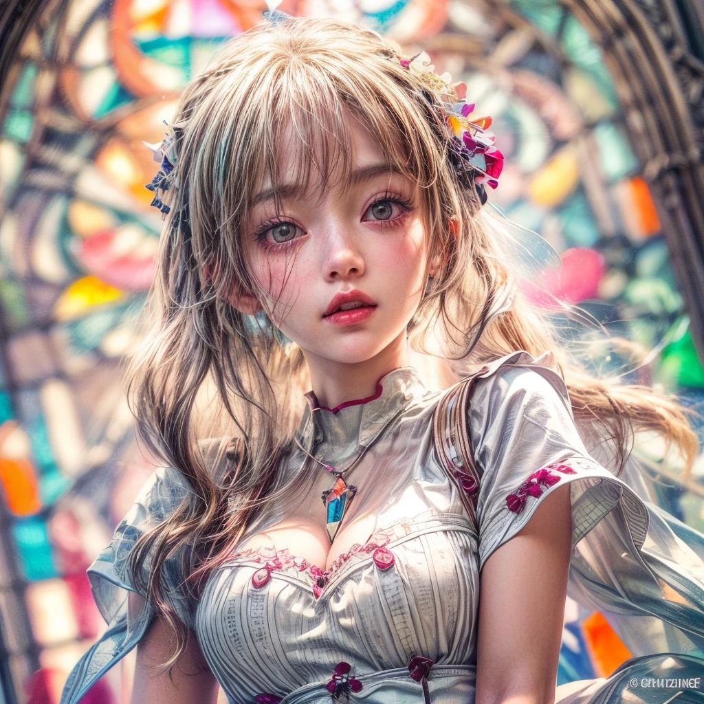 (NSFW:-0.98) . White and Red, (Dazzling colorful light pours down and reflects:1.2), (Physically-based Rendering with incredible detailed Textures), Award-winning Masterpiece of professional Analogue photograpy, { (((Photorealistic:1.37))) | (Hasselblad with F2.8) }, (((Acutance:0.99, Dynamic- Closeup:1.37), { from below | from side } )) . (KAWAII girls in (school uniform)) with visible Overflowing Cleavage and Navel without bra . (((Extremely detailed KAWAII face variations)) with joyful expressions), { Glossy cute Lips Closeup | Detailed natural eyes with sparkling highlights and long eyelashes | Rosy cheeks | Navel | (pretty Ass) | (Overflowing underboob) | Oiled ivory skin Details | White panties with (blood seeping only in crotch area) | ((full of Flowers covering girl's body:1.15)) | (((Dazzling colorful stained glass with stunning elaborate details:1.2))) | Mystic sight | A Halo ling in the air | God rays | Haze | Lens flare } . Ultra-detailed, (Exposed:0.8), (((Nipple:-0.9))) .