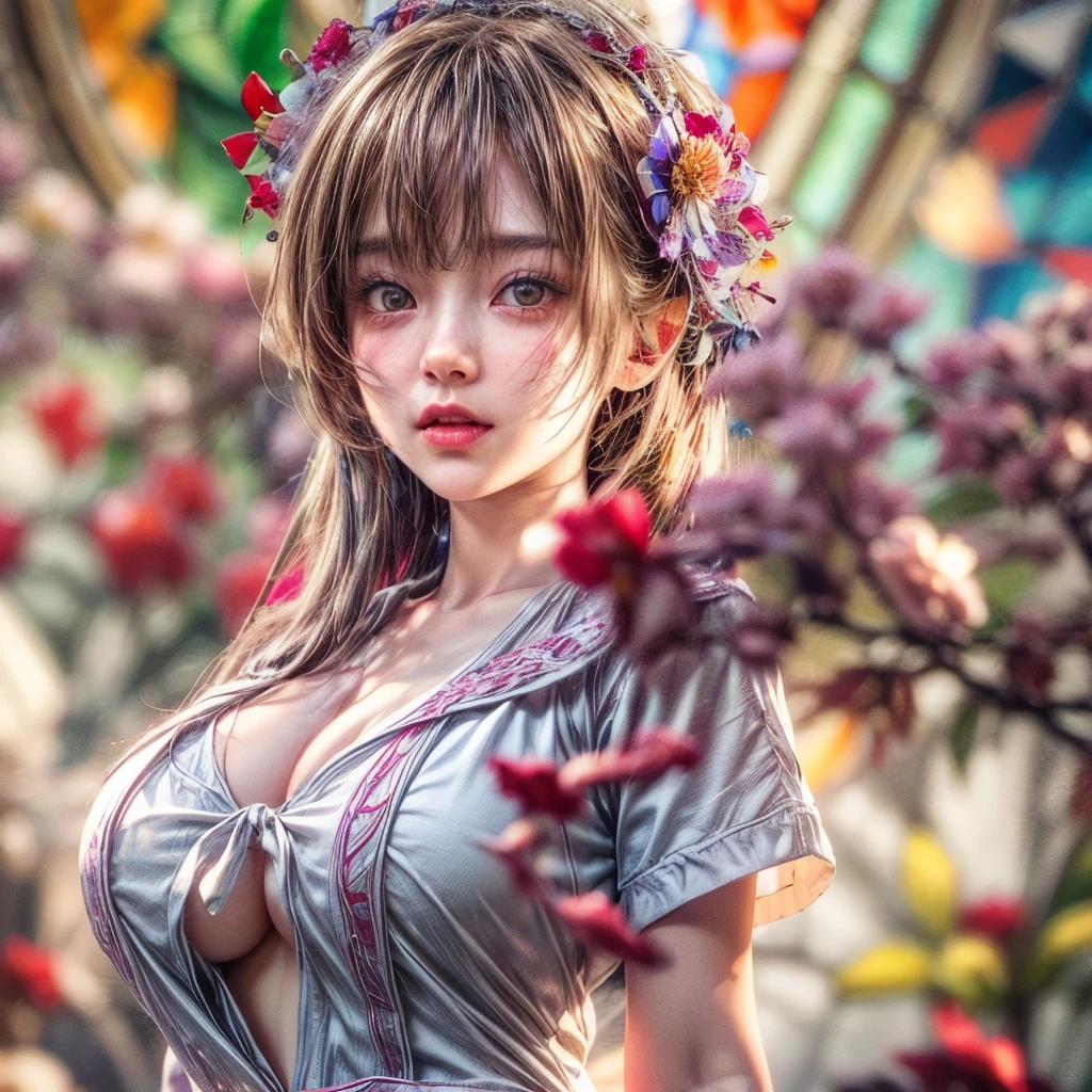 (NSFW:-0.98) . White and Red, (Dazzling colorful light pours down and reflects:1.2), (Physically-based Rendering with incredible detailed Textures), Award-winning Masterpiece of professional Analogue photograpy, { (((Photorealistic:1.37))) | (Hasselblad with F2.8) }, (((Acutance:0.99, Dynamic- Closeup:1.37), { from below | from side } )) . (KAWAII girls in (school uniform)) with visible Overflowing Cleavage and Navel without bra . (((Extremely detailed KAWAII face variations)) with joyful expressions), { Glossy cute Lips Closeup | Detailed natural eyes with sparkling highlights and long eyelashes | Rosy cheeks | Navel | (pretty Ass) | (Overflowing underboob) | Oiled ivory skin Details | White panties with (blood seeping only in crotch area) | ((full of Flowers covering girl's body:1.15)) | (((Dazzling colorful stained glass with stunning elaborate details:1.2))) | Mystic sight | A Halo ling in the air | God rays | Haze | Lens flare } . Ultra-detailed, (Exposed:0.8), (((Nipple:-0.9))) .