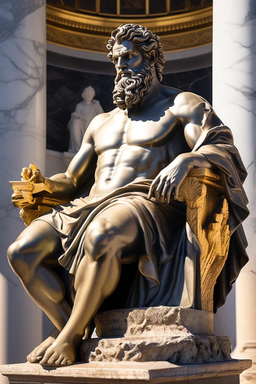 arafed statue d'un homme avec une barbe et un livre, Statue de Zeus, Le dieu Zeus, Dieu grec, Le dieu Héphaïstos, statue grecque, Divin et stoïque, an ancient statue grecque, Statue romaine Greco, ancient statue grecque, Statue d’Hercule, Statue classique, Statue d’Hercule looking angry, Poséidon, portrait du demi-dieu Hercule
