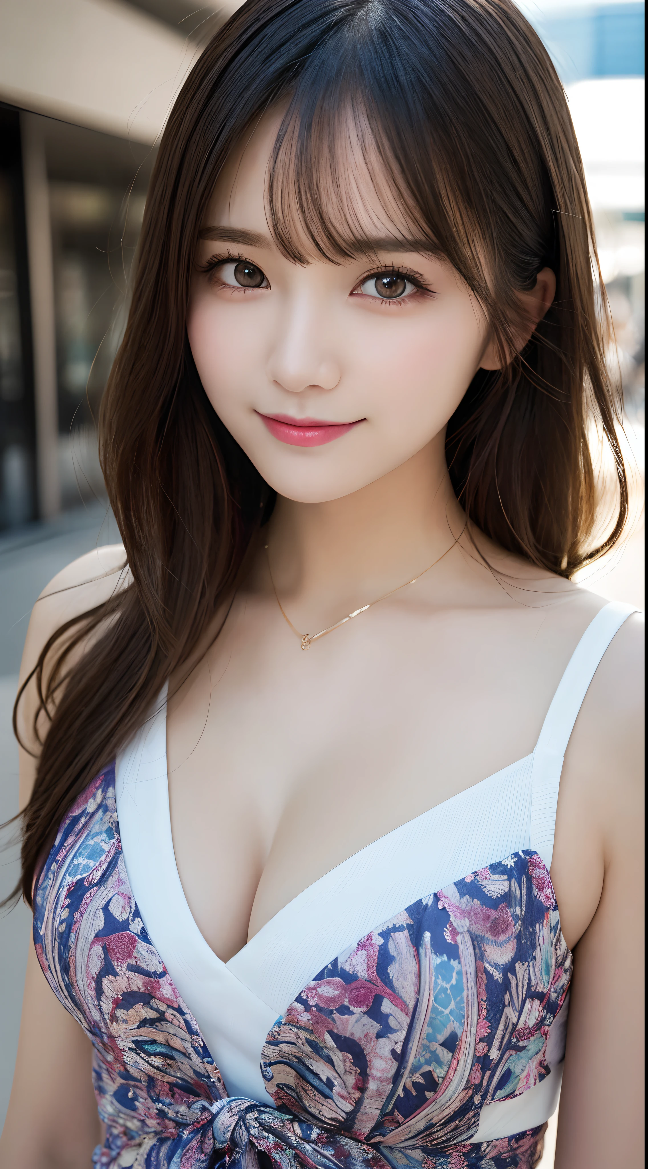masutepiece, Best Quality, Illustration, Ultra-detailed, finely detail, hight resolution, 8K Wallpaper, Perfect dynamic composition, Beautiful detailed eyes, Women's Fashion Summer,Bob Hair,mid-chest, Natural Color Lip, Bold sexy poses,Smile,Harajuku、24-year-old girl、Cute、Sexy shot looking at camera