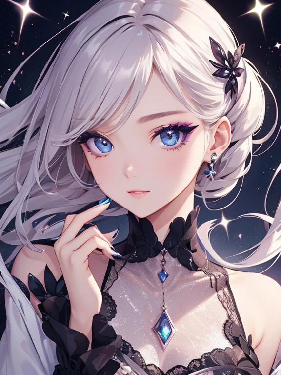 １woman、personification of cosmetics、Characterized appearance of sparkling eyeshadow、　Beautiful eyes、woman、
