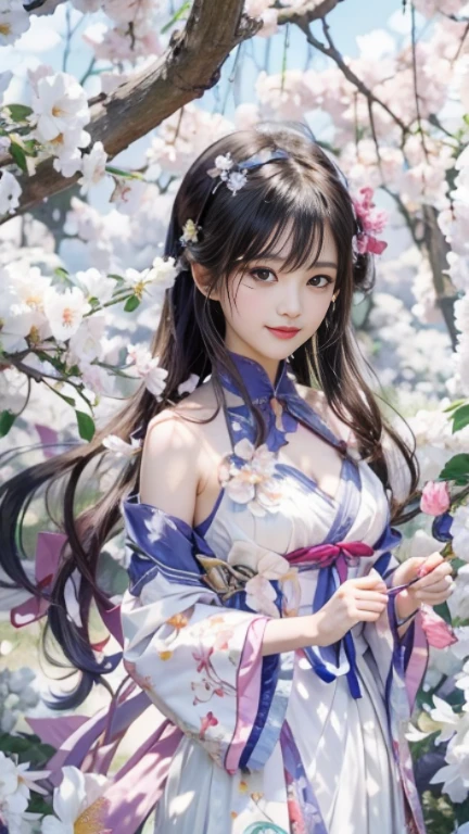 Anime girl in white dress standing in flower field, 绫香Genshin冲击, official artwork, 《Genshin》Ke Qingyu, Hestia, Beautiful anime portrait, style, 《Genshin》Zhongli in, Detailed digital animation art, Hungry Ghost Festival, beautiful anime girl, anime goddess, 绫香游戏Genshin冲击 