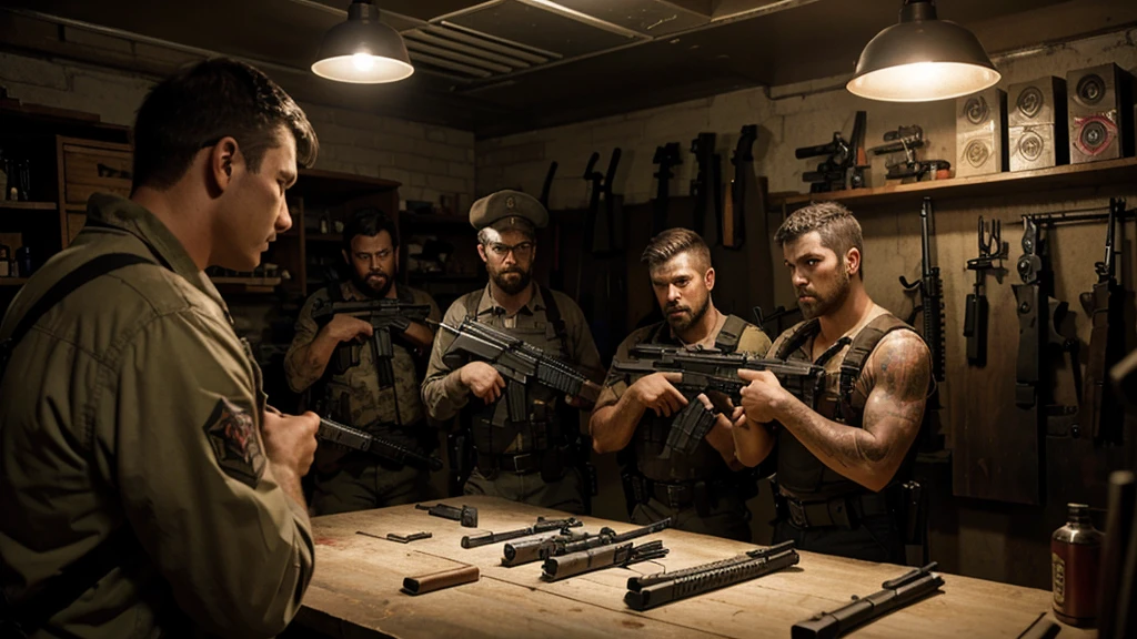 10 Men with guns and weapons getting ready for dear zombie apocalypse 