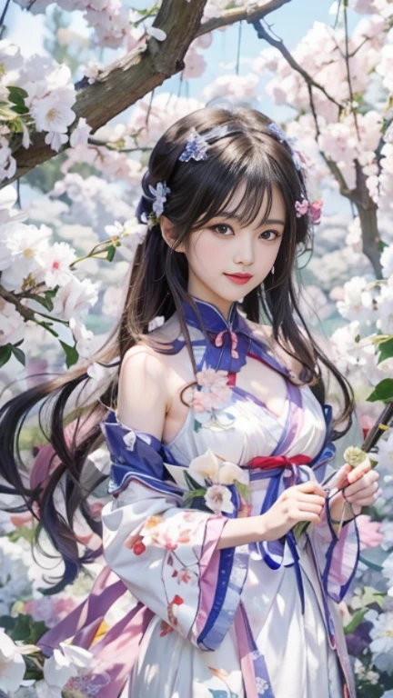 Anime girl in white dress standing in flower field, 绫香Genshin冲击, official artwork, 《Genshin》Ke Qingyu, Hestia, Beautiful anime portrait, style, 《Genshin》Zhongli in, Detailed digital animation art, Hungry Ghost Festival, beautiful anime girl, anime goddess, 绫香游戏Genshin冲击  