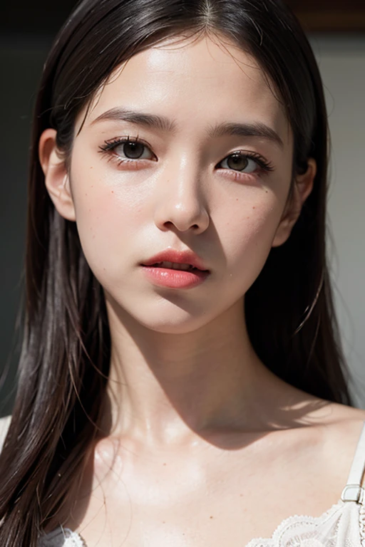 best quality,masterpiece,extremely detailed,high res,4k,ultra high res,detailed shadow,ultra realistic,realistic,dramatic lighting,1girl,solo,detailed face,realistic eyes,realistic skin,white dress,purple hair,dynamic pose, white lace dress