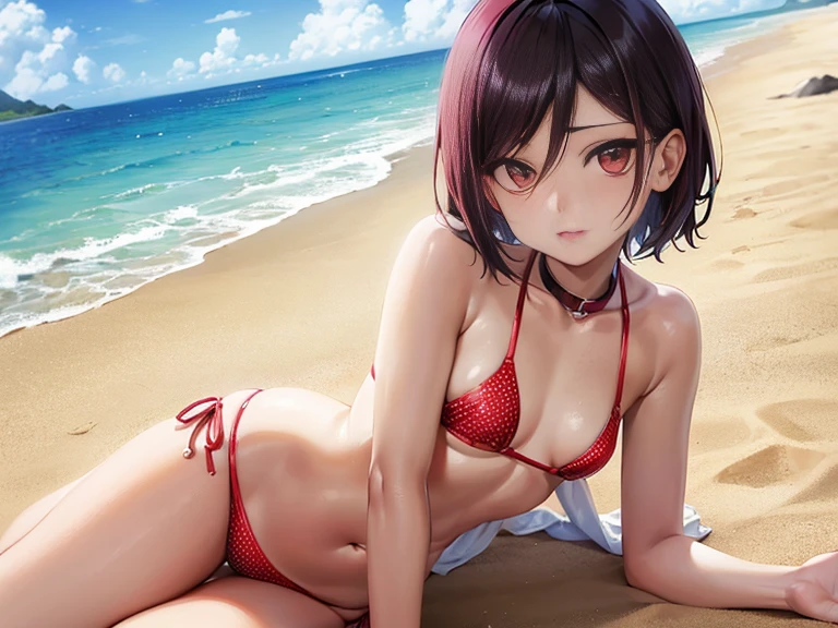 Sarada, (((Alone, pussy, Sarada Uchiha, Sozinha, cabelo curto, Angled Textured Bob, small breasts, sexy, beautiful))) ,Eyeglasses, selva, red bikini, peito pequeno, ((top lease, de lado, artistic composition, boa qualidade, alta qualidade, qualidade detalhada, best quality, Angled Textured Bob, seios pequenos, fio dentai, dug bikini)),(olhos pretos, artistic composition, super detalhada),(olhos delicados), usando batom rosa, cabelo preto curto,(corpo fitness, corpo atletico), pele bronzeada, red polka dot bikini. standing under a tree. olhos detalhados. bumbum grande. de lado, marquinha de bronzeado, perspectiva lateral,(Uchiha Sarada, marquinha de bronzeado, Obra Prima)