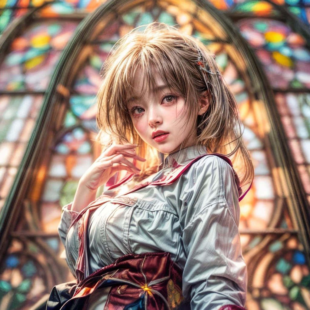 (NSFW:-0.98) . White and Red, (Dazzling colorful light pours down and reflects:1.2), (Physically-based Rendering with incredible detailed Textures), Award-winning Masterpiece of professional Analogue photograpy, { (((Photorealistic:1.37))) | (Hasselblad with F2.8) }, (((Acutance:0.85, Dynamic- Closeup:1.37), { from below | from side } )) . (KAWAII girls in (school uniform)) with visible Overflowing Cleavage and Navel without bra . (((Extremely detailed KAWAII face variations)) with joyful expressions), { Glossy cute Lips Closeup | Detailed natural eyes with sparkling highlights and long eyelashes | Rosy cheeks | Navel | (pretty Ass) | (Overflowing underboob) | Oiled ivory skin Details | White panties with (blood seeping only in crotch area) | ((full of Flowers covering girl's body:1.15)) | (((Dazzling colorful stained glass with stunning elaborate details:1.2))) | Mystic sight | A Halo ling in the air | God rays | Haze | Lens flare } . Ultra-detailed, (Exposed:0.8), (((Nipple:-0.9))) .