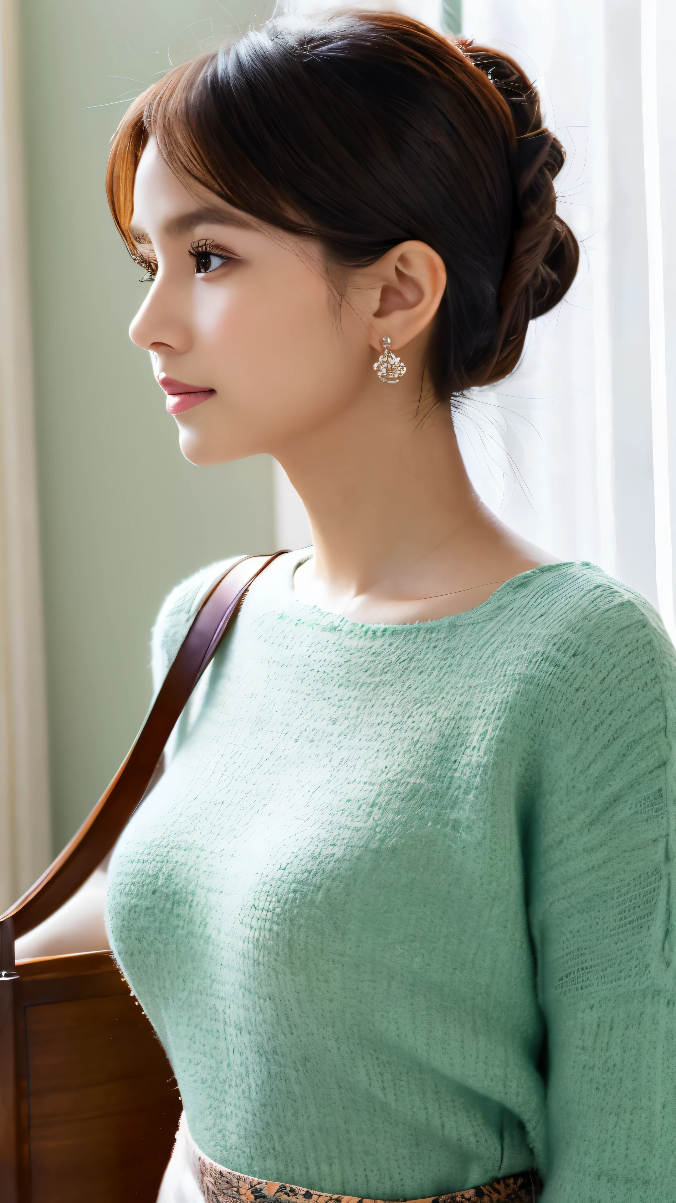 AI photo of human with natural skin, length, flowing, and voluminous hair, clear eyes, thin and upturned nose,,, well-shaped lips, hourglass body shape, Typical clothes and makeup, Intricately maximalist details, vibrant, wonderful, wonderful, Smooth, cinematic, 4K, with backlight, and a large depth of field