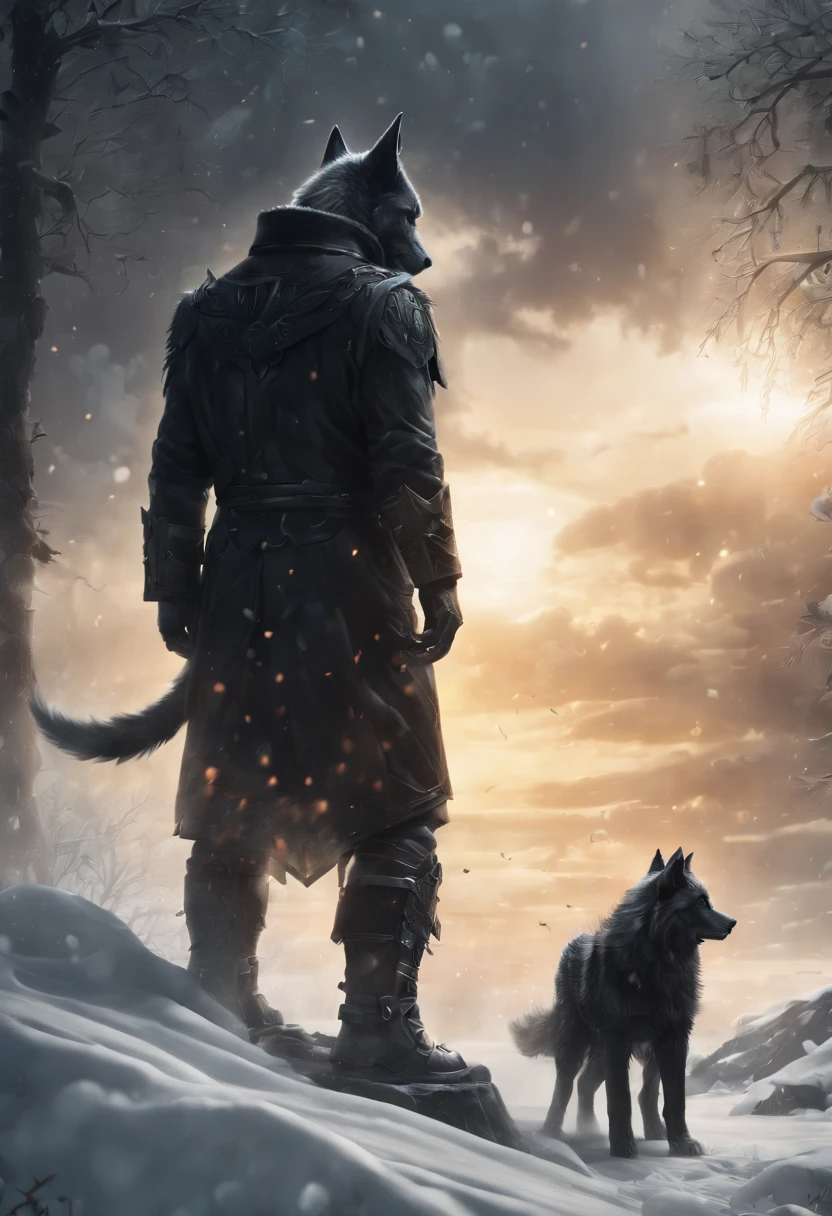 black cat       winter    wolf    hd