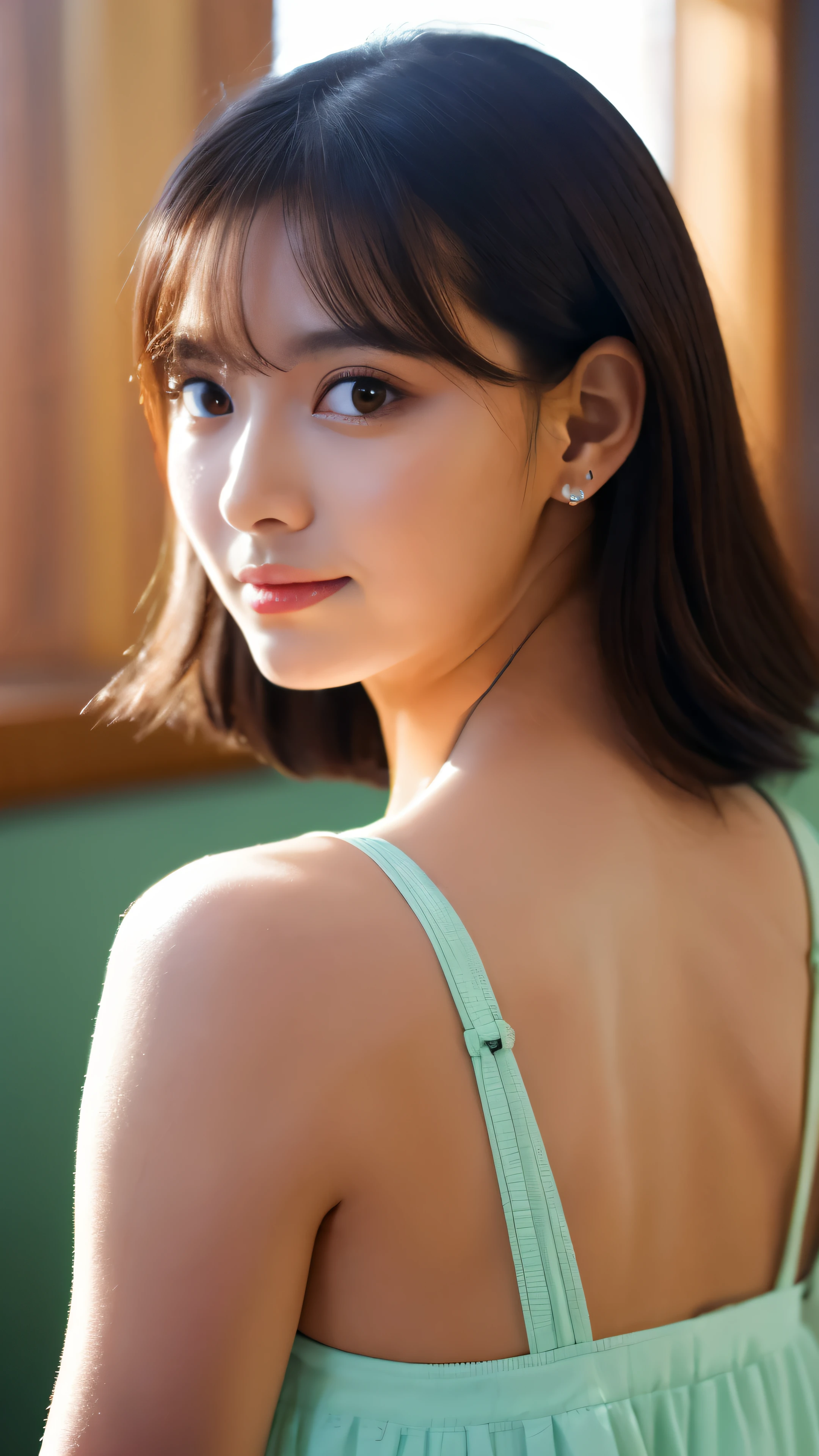 (highest quality, masterpiece), 1 girl, dazzling sunlight, indoors, shy, 1 girl, young girl, (I get goosebumps:0.7), beautiful face, (eyeliner, lipstick:0.9), 4K, 8K, UHD, HDR, detailed background, background facial details,Full body high-definition painting,