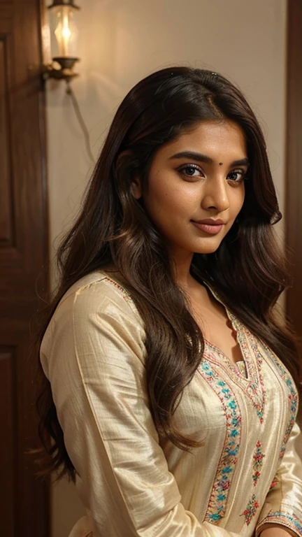 lovely cute young attractive indian girl, brown eyes, gorgeous actress, 23 years old, cute, an Instagram model, long blonde_hair, colorful hair, winter, Indian, wearing salwar-kameez and dupatta