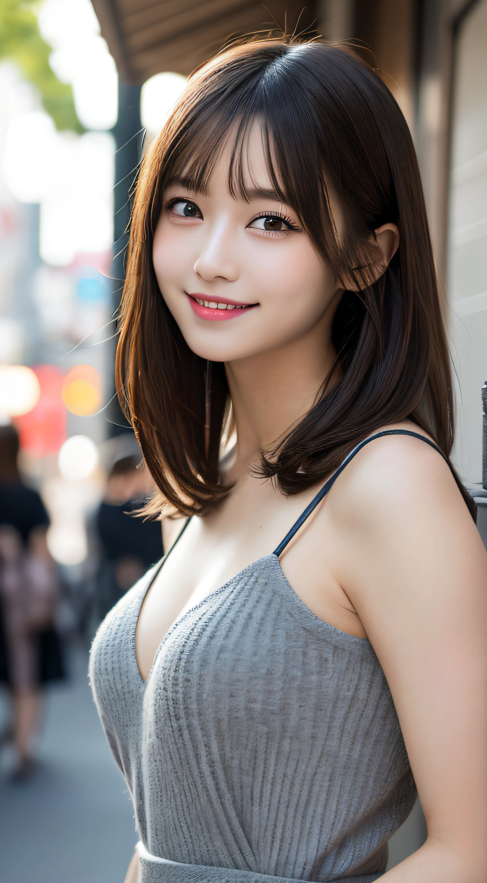 masutepiece, Best Quality, Illustration, Ultra-detailed, finely detail, hight resolution, 8K Wallpaper, Perfect dynamic composition, Beautiful detailed eyes, Women's Fashion Summer,Medium Hair,Small breasts natural color lip, Bold sexy poses,Smile,Harajuku、20 years girl、Cute、Sexy shot looking at camera