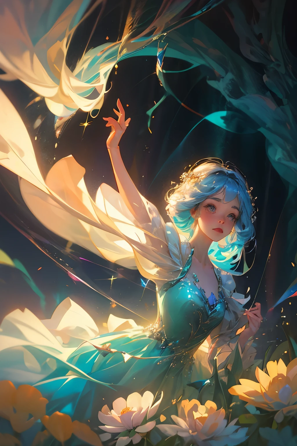 In a whimsical wonderland, a mesmerizing ballerina named Alice pirouettes gracefully amidst a tapestry of vibrant flowers and mystical creatures. The piano melody of "For Alice" cascades through the air, as the scene unfurls with enchanting colors and ethereal movements. Alice's flowing gown, adorned with intricate lace and delicate embroidery, embodies the essence of love and innocence, while her ethereal presence radiates an otherworldly charm. The magical surroundings, bathed in a soft, iridescent glow, ignite a sense of awe and curiosity, inviting viewers into a realm where reality and fantasy intertwine. Through this awe-inspiring painting, the artist captures the magical journey of Alice as she embarks on a wondrous