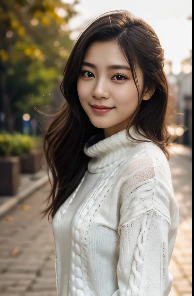 (Full body, upper body), ((Best Quality, 8K, unreal engine, RAW photo)), (Image, Photograph), ((Imada Mio:1.0), (Jisoo:0.5)), Photos of young Japanese women named Haruka, 27 yo, white background, beautiful face, very small chest, long black hair, white skin, light eyebrow, (wearing ong_sleeves, sweater, sleeves_past_wrists, wind, white_sweater), highly detailed glossy eyes, high detailed skin, skin pores, beautiful, super fine face, exquisitely rendered details on face and skin texture, organic, stunningly beauty, smile, diffuse lighting, ornate, smooth, model pose, morning, sunlight
