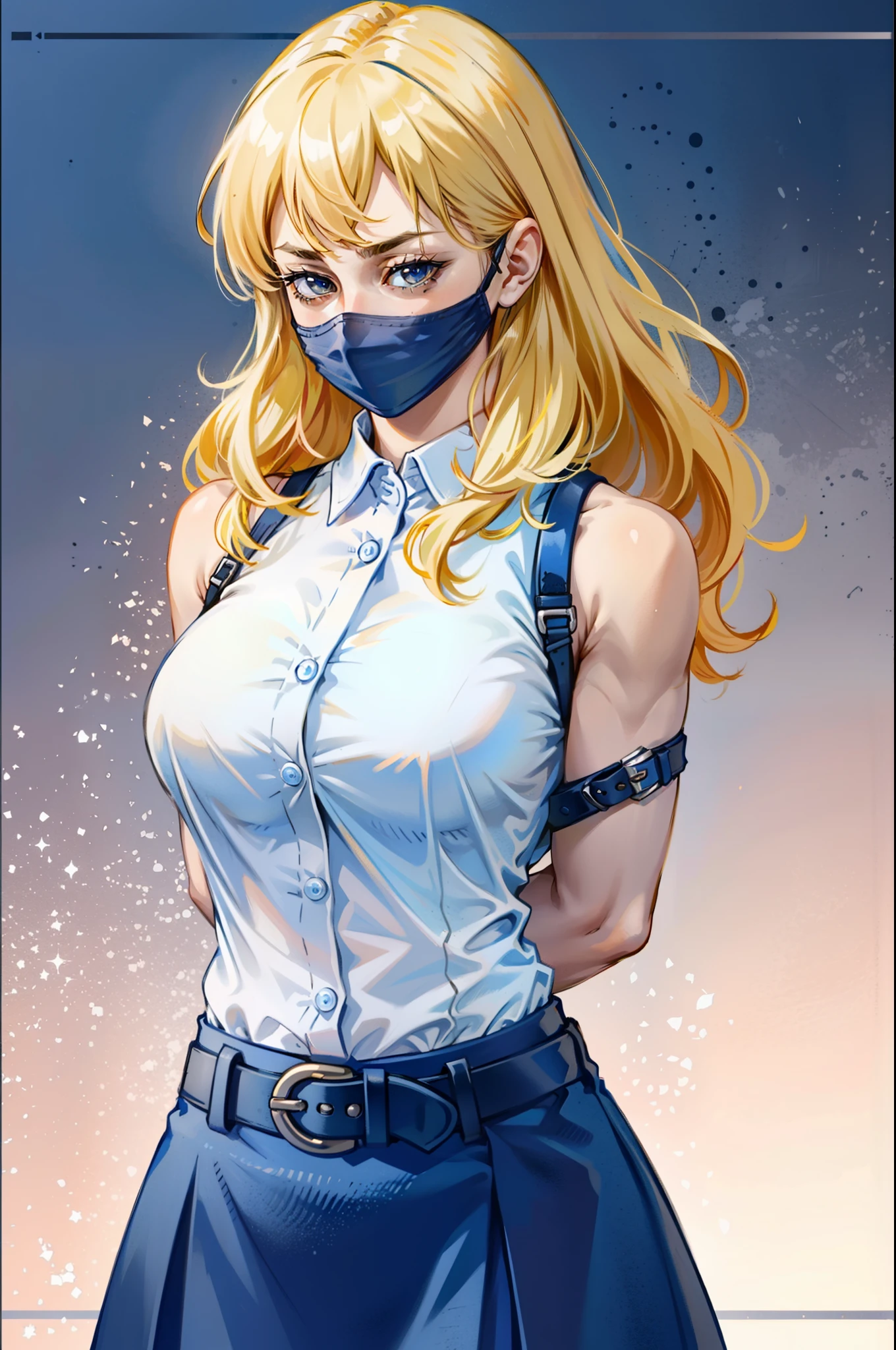 (absurdres, 8k, 4k, masterpiece, hyper extreme detailed:1.2), solo, side view portrait, best quality, portrait, solo, adult, cowboyshot, perfect anatomy, 1girl, perfect face, expressive eyes, perfect eyes, half body, dirty blonde hair, swept bangs, cool, confident, friendly, medium bust, goofy, funny, determined, protagonist, unchanging, worry free, adventurous, long hair, farm, sunflowers, dirt path, blue sky, clouds, sunny city, entertained, messy overalls, dirty, gold eyes, gloves, eccentric, odd, quirky, unique, carefree, original, messy hair, wind, windy, moving hair, moving clothes, tangled hair, dirty, happy, content, overalls, white under shirt, musical, freedom, inspiring, leader, america, dynamic pose, friendly, slight smirk, left hand on hat, right hand on hip, freckles, flowing hair, farmer, wandering, nomad, musician, straw hat, freckles, dirty face, dirty clothes, white gloves, smiling, half body, torn clothes, bound, bondage, (arms behind back:1.4), bdsm, tape gag, tape, tape bondage, close-up, restrained, best anatomy, half body, tape wrapped, wrap gag, tightly bound, tape wrapped around face, tape above breasts, tape below breasts, sitting