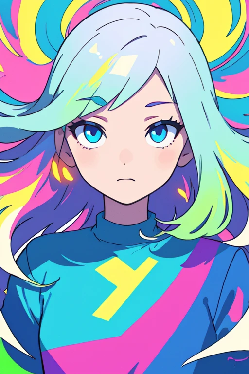 (masterpiece, best quality:1.2), (flat color:1.2),(2D:1.3),(fluorescence colour,colorful:1.2),looking at viewer,1girl,beautiful face,Gentle face,solo,upper body,floating colorful water,pale color