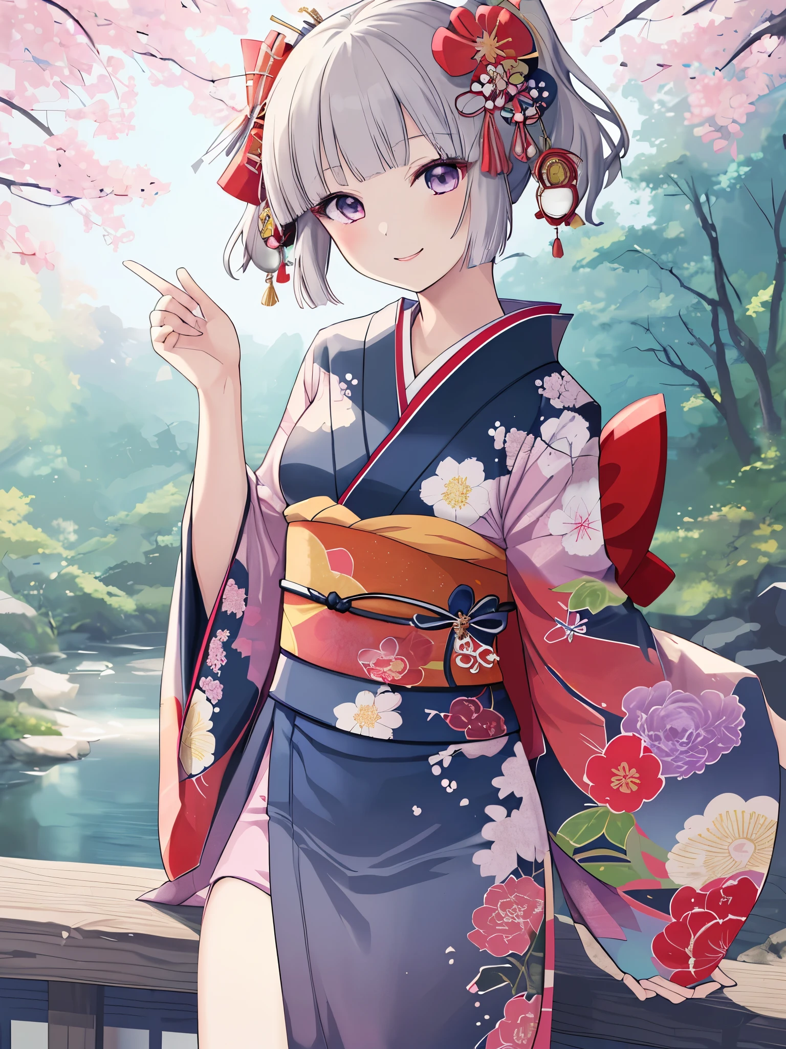 masterpiece, highres, best quality, 1girl solo, kamisato_ayaka, smile, kimono
