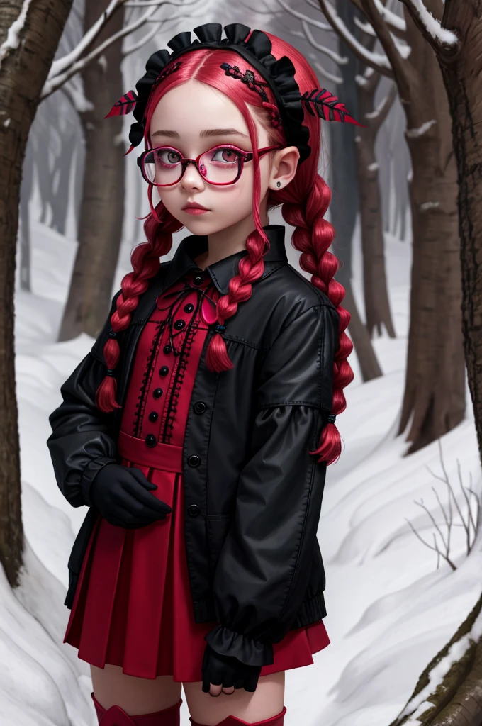 High definition vivid masterpiece,, Cute Gothloli Girl,eye glass of red blood, Braids | Head dress,boots,