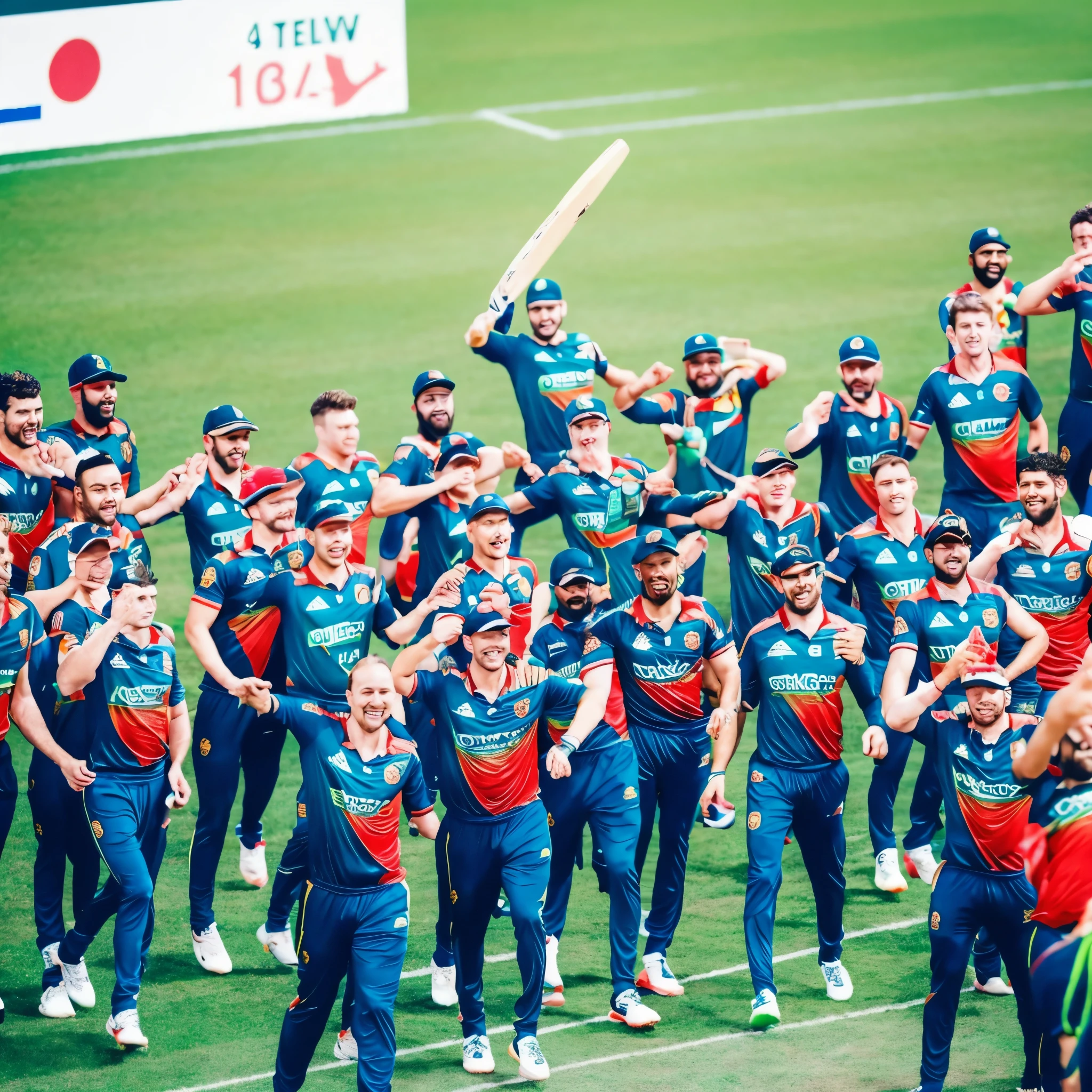 https://discord.com/channels/@me/1194935668007256135/1194935749582270558 a cricket team with full energy with RCB green Jersey hyper realistic 4k