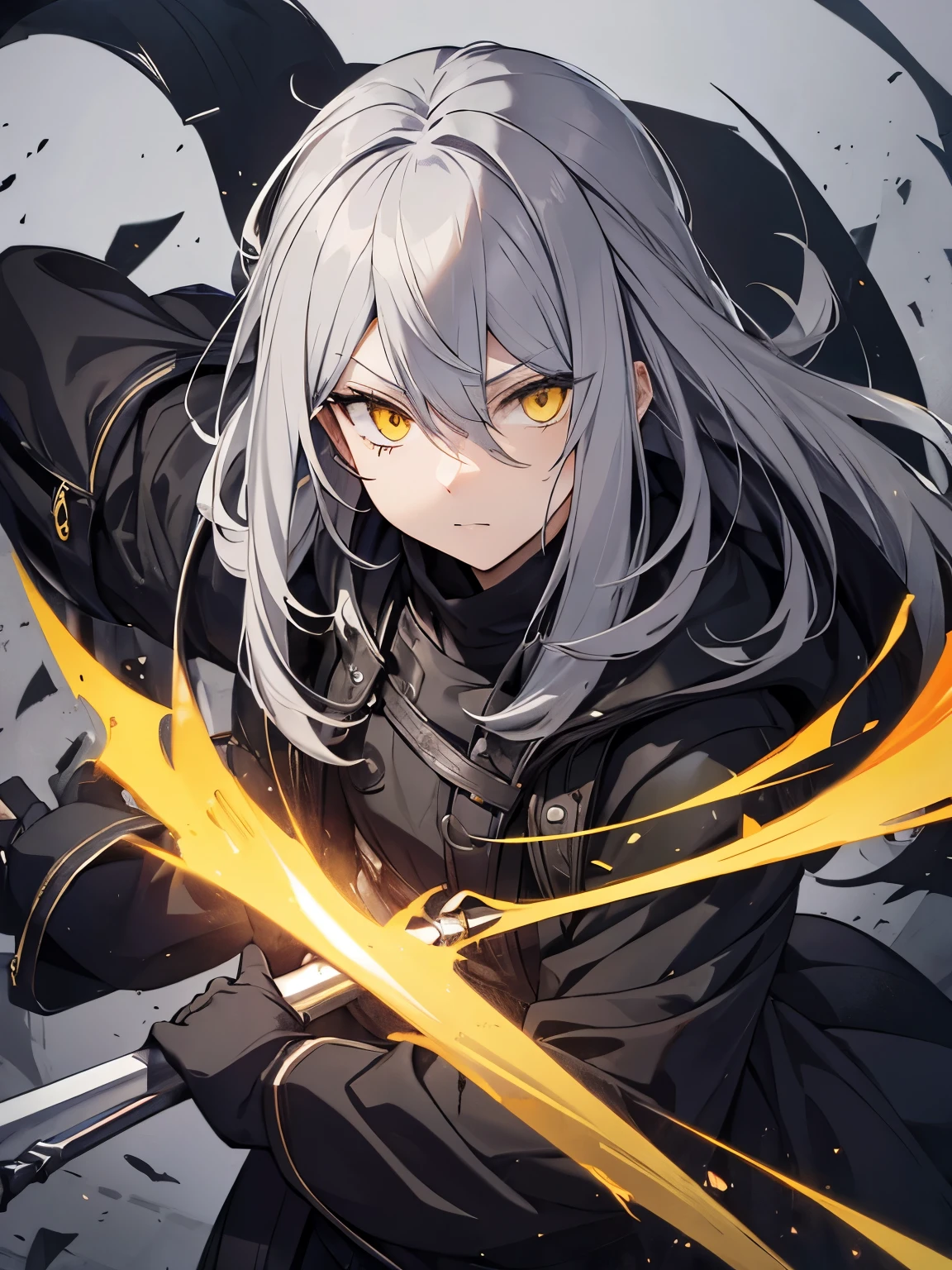 gray hair yellow eyes villain the scythe darkness Shadow dark