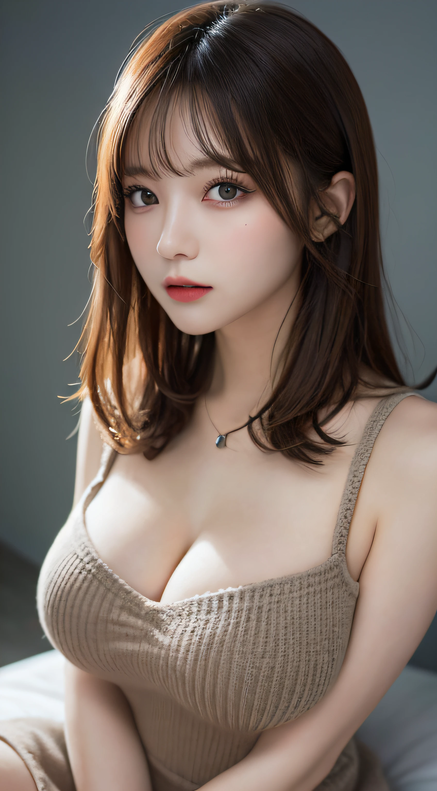 masutepiece, Best Quality, Illustration, Ultra-detailed, finedetail, hight resolution, 8K Wallpaper, Perfect dynamic composition, Beautiful detailed eyes, Natural lips, Sexy knitted dresses , Big breasts, cleavage, Random sexy poses, full body Esbian