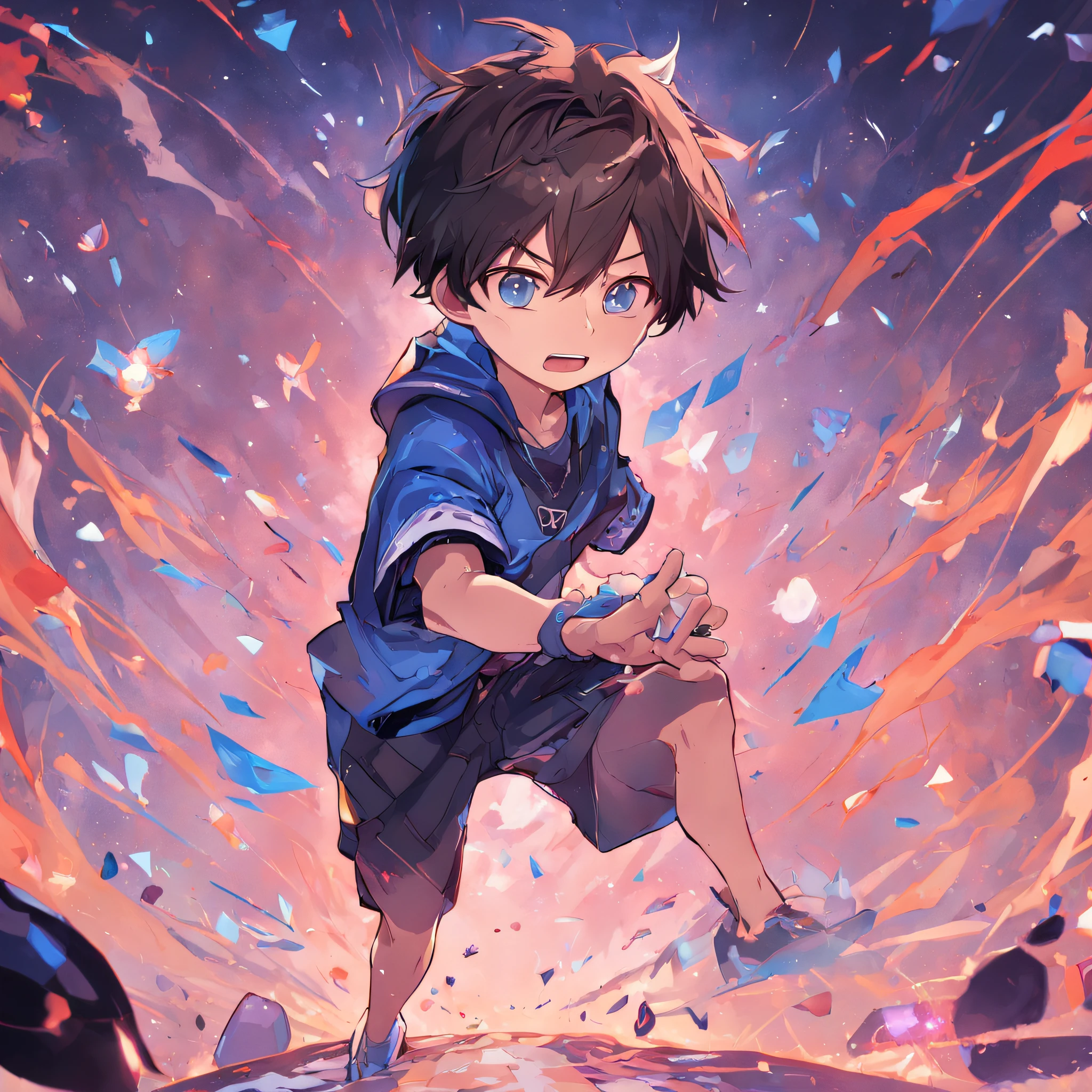 solo、game player、harvest、brown hair、exhibit、exhibit,gay twinks、very short、1 person,short hair, solo, (twitch emote:1), chibi, black eyes, comics, man、White background, a sticker, thick black outline,、short hair、primary school student、Whole BodyEsbian、blue shorts、short hair、cool、mini、blue shorts、A black T-shirt、purple socks、chibi Chara.play games、short hair、boy、glow、game player、a smile、action、short