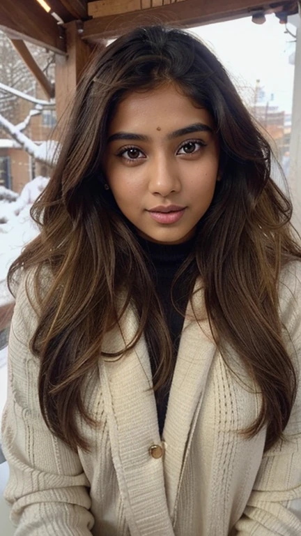 lovely cute young attractive indian girl, brown eyes, gorgeous actress, 23 years old, cute, an Instagram model, long blonde_hair, colorful hair, winter, Indian, wearing