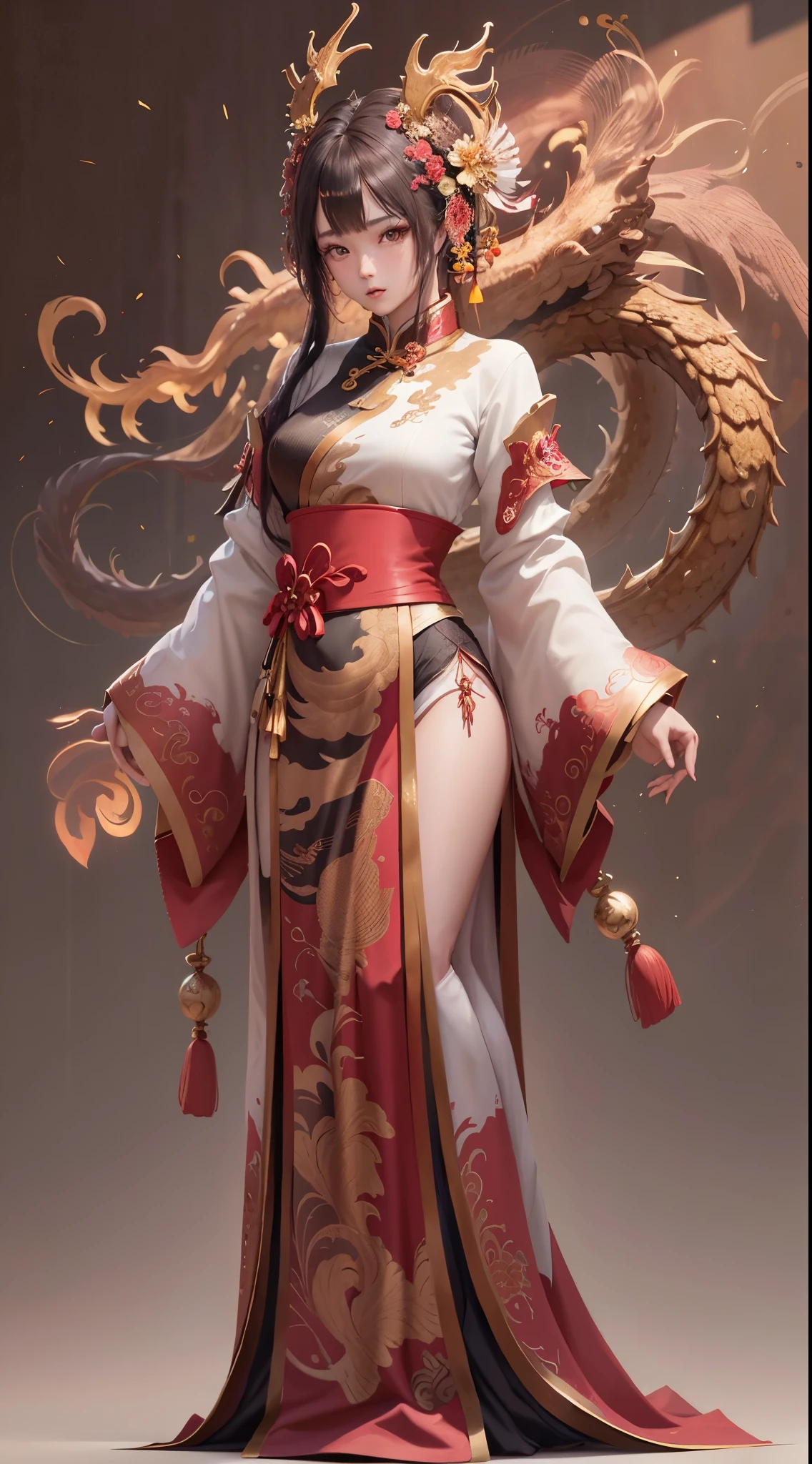 anthropomorphic,(小萌萌的Chinese dragon:1.5),Chinese dragon,Wearing elegant red Hanfu,Take the gold ingot,The ground was covered with gold coins,big eyes,Red Wall,Chinese culture,zbrush,dramatic lighting,full body portrait,,fine details,lifelike,Film illumination,intricate details,octane rendering,Unreal Engine,8K --ar 9:16 --testp --upbeta
