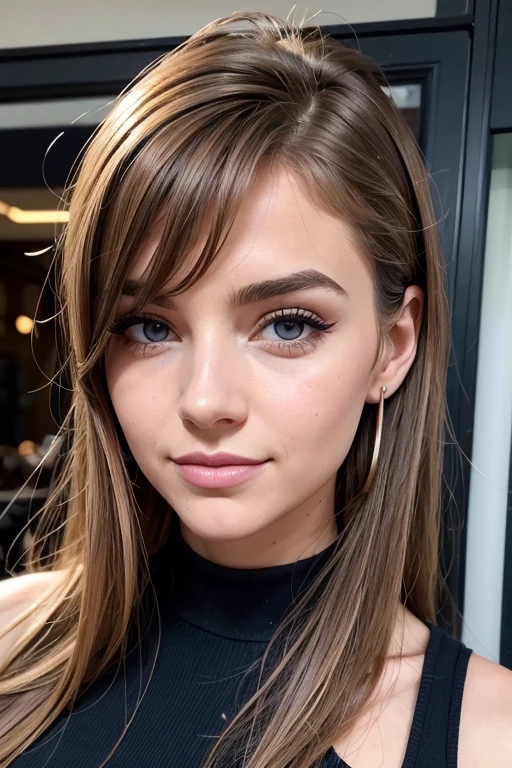 Belle fille, Marron_eyeeautiful mince adolescente de 18 ans, cheveux color [Brown highlights cheveux], [Pixie undercut] cheveux)), boucles d’oreilles, lèvres, Réaliste, taille étroite, charmant, pink lèvrestick, maquillage coloré, Cils longs, boucles d’oreilles, porter de l’eye-liner, peau claire, (mignon), (face détaillée), Yeux détaillés, Iris détaillé, avec vêtement de luxe chaud, paris, magasin de luxe, {De la tête aux pieds, montrant tout ton corps:1.7}, un sourire