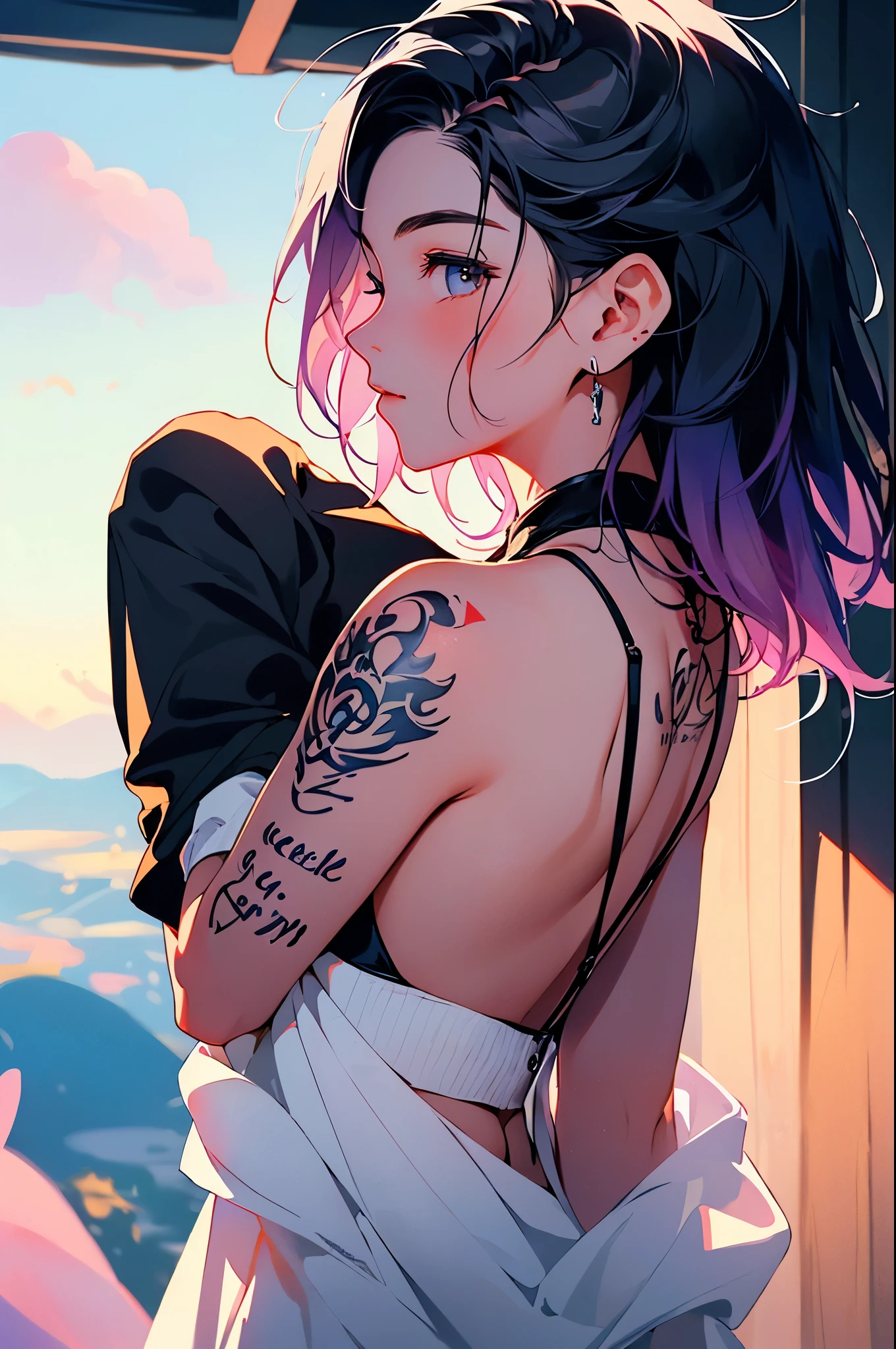 Anime girl with tattoos and a tattoo on her arm - SeaArt AI, image size:1360x2048