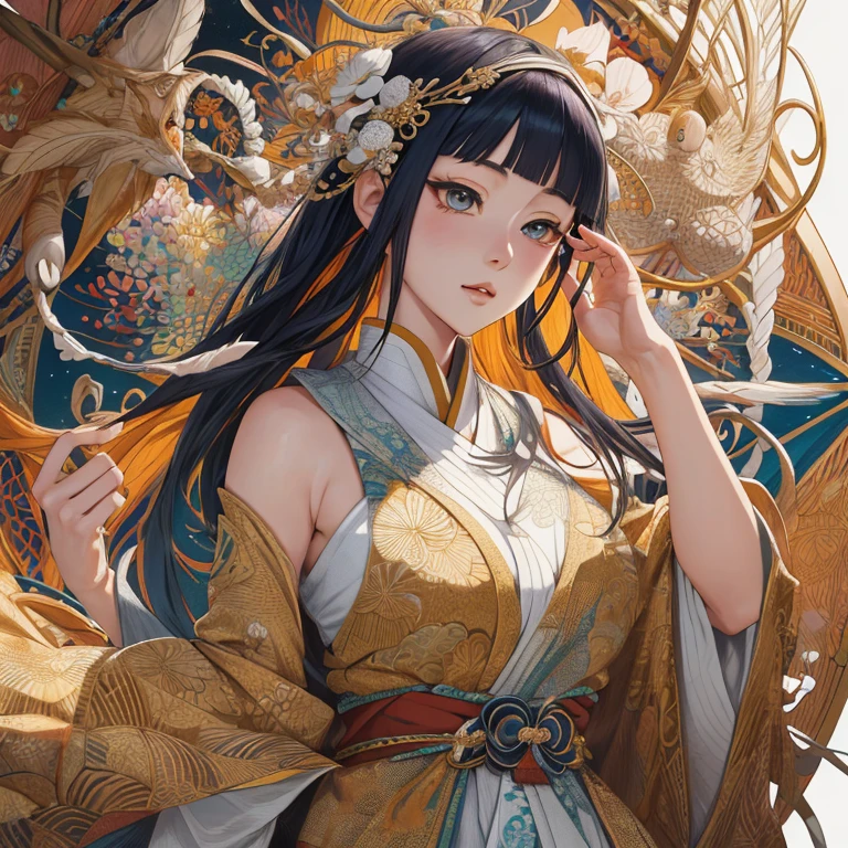 Hinata, the beautiful and tall character from Konoha, is rendered in super realistic and exquisitely detailed ways. Her captivating features are brought to life in a masterpiece of art, showcasing every curve and line of her elegant form. Her graceful expression is captured in a high definition, 8k image that showcases every intricate detail. The colors used in the art are rich and vibrant, adding depth and dimensions to Hinata's already stunning appearance. In this official art piece, Hinata's beauty radiates, surpassing all expectations of top quality and best-in-class detailing. Intricate patterns reminiscent of zentangle, mandala