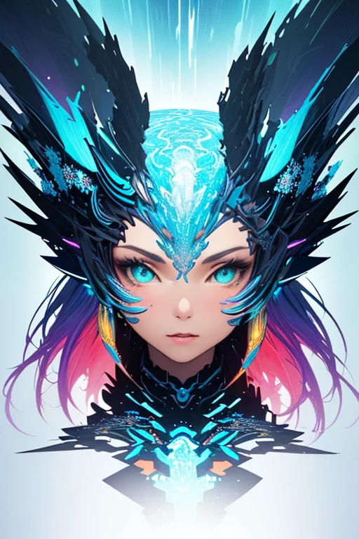 (masterpiece, best quality:1.2),(concept art、fractal art:1.5) ,(flat color:1.2),(3D:1.3),(fluorescence colour:1.5,colorful:1.2),looking at viewer,1girl,beautiful face,Gentle face,solo,upper body,floating colorful fluorescence water,vivid color、Symmetrical